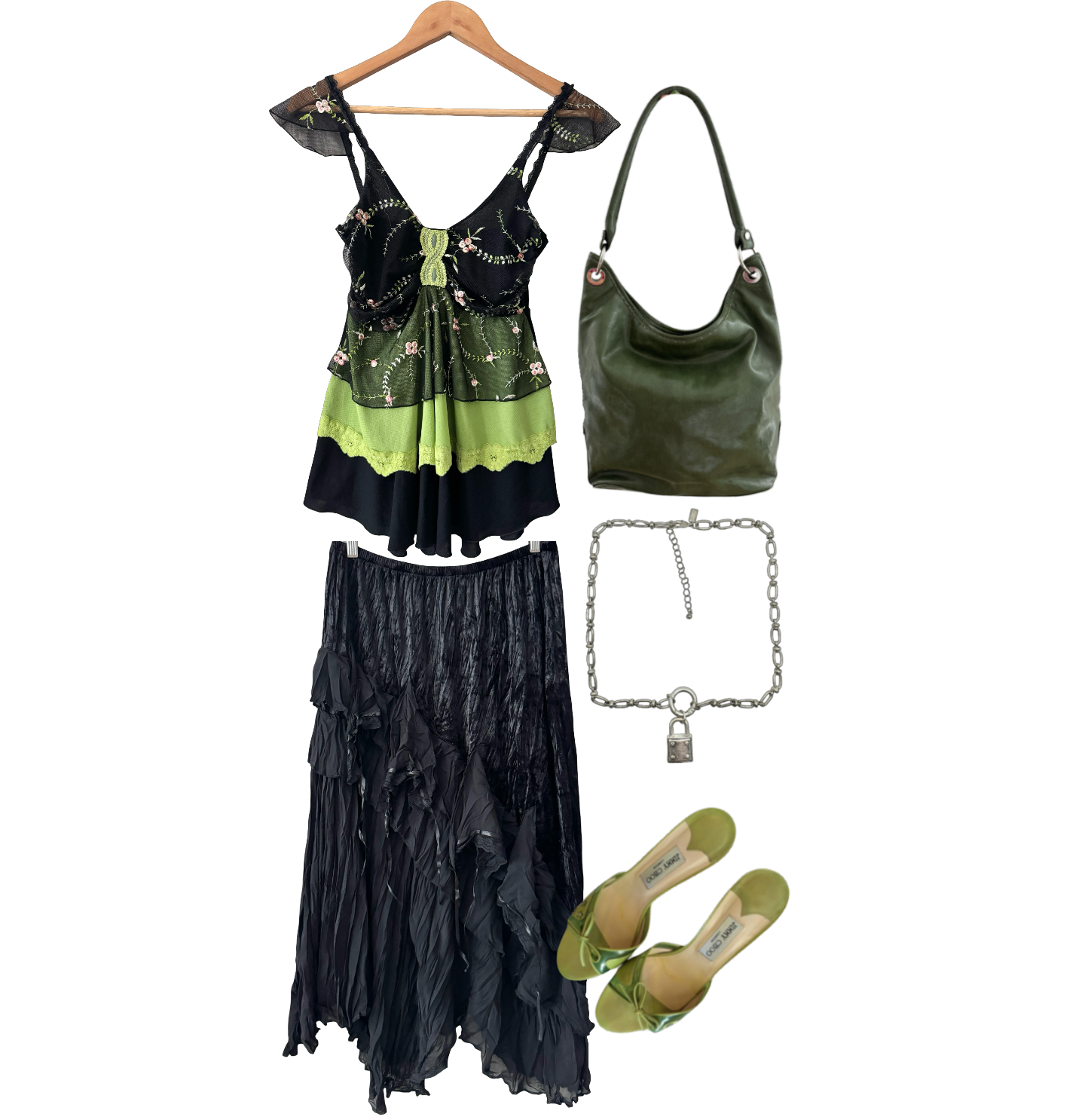 Vintage Midnight Noir Ruffle Asymmetrical Skirt (M)
