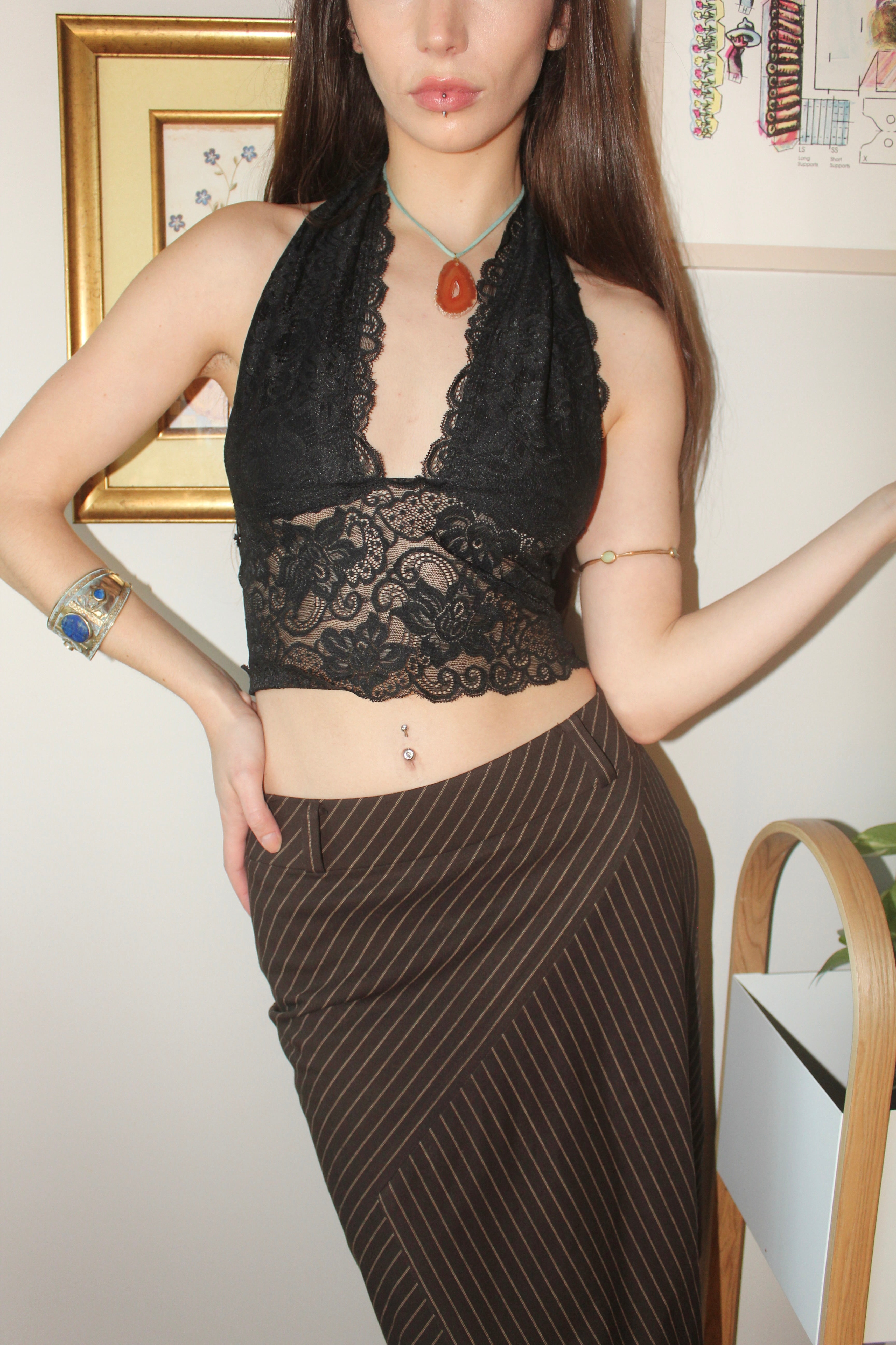 Vintage 90s Sheer Lace Halter (S)