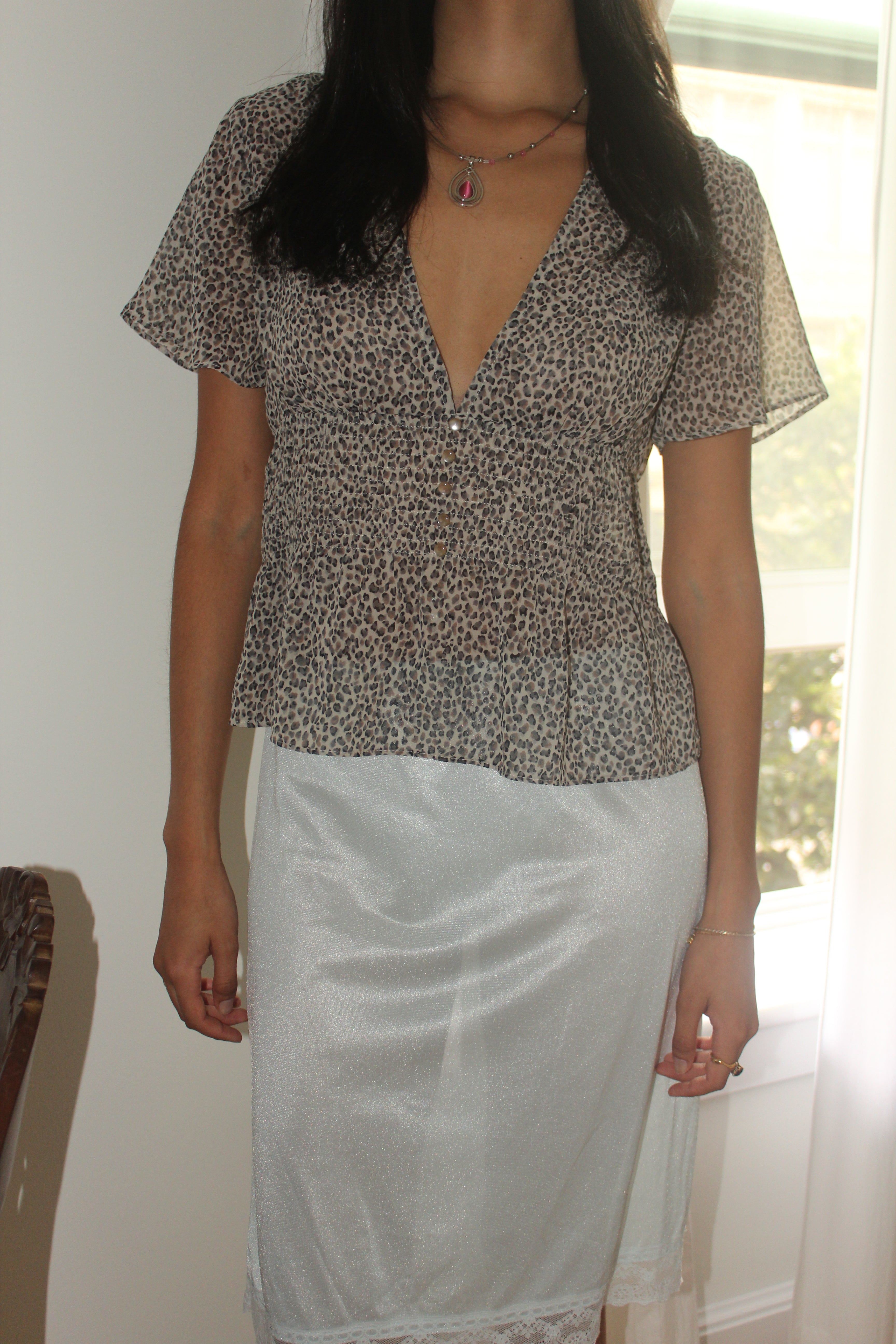 Vintage 90s Semi Sheer Cheetah Babydoll Blouse (S)