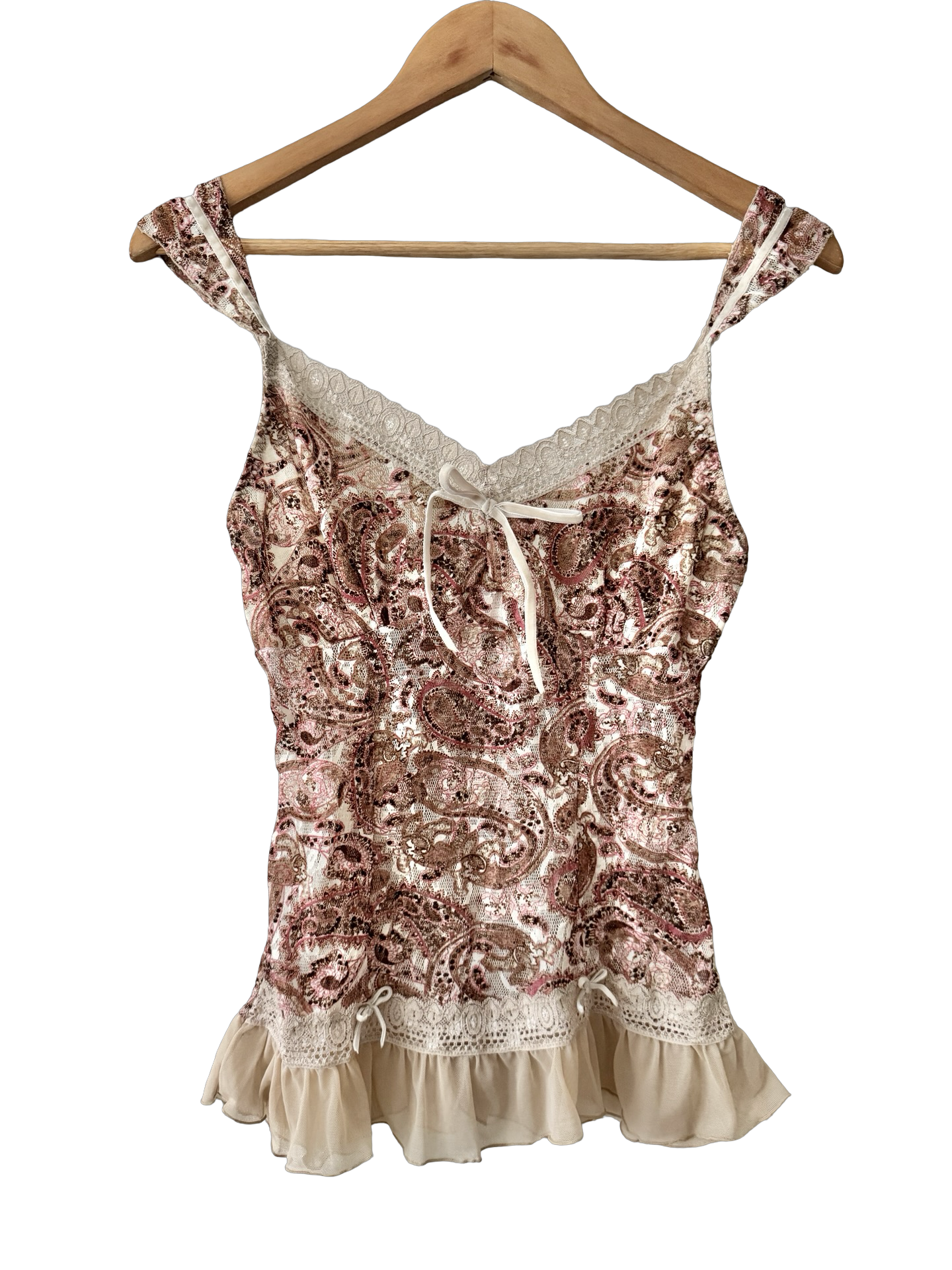 Vintage Y2K Paisley Lace Ruffle Cami (S/M)
