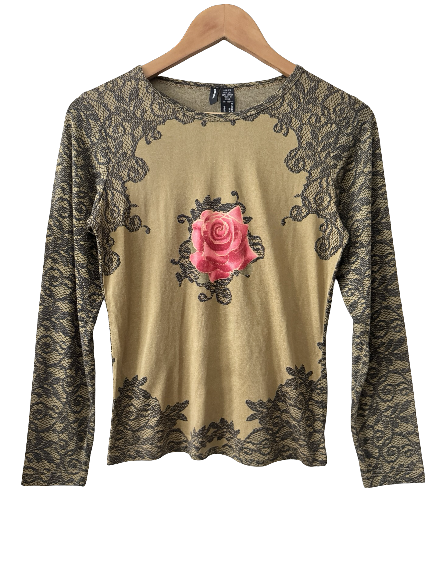 Vintage 90s Retro Rose Tattoo Silk Tee (M)