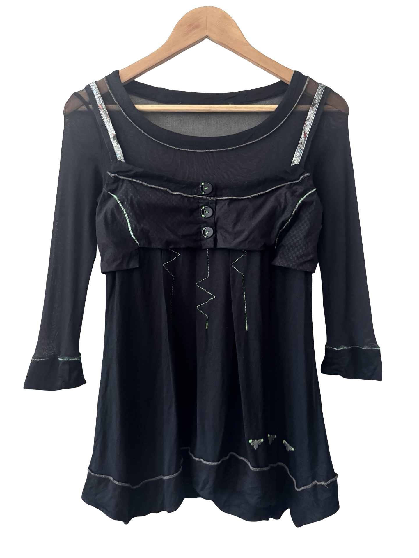 Vintage Y2K French Midnight Mesh Babydoll Top (M)