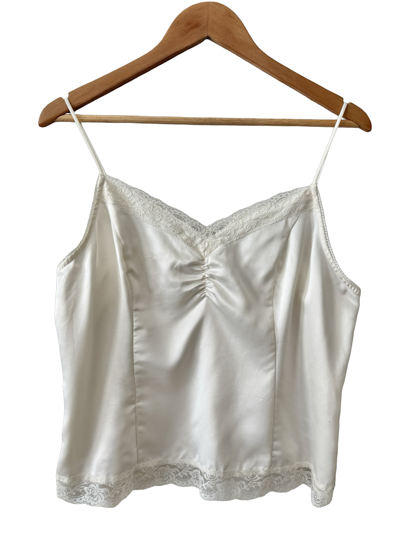 Vintage 90s Ivory Satin Lace Trim Camisole (L)