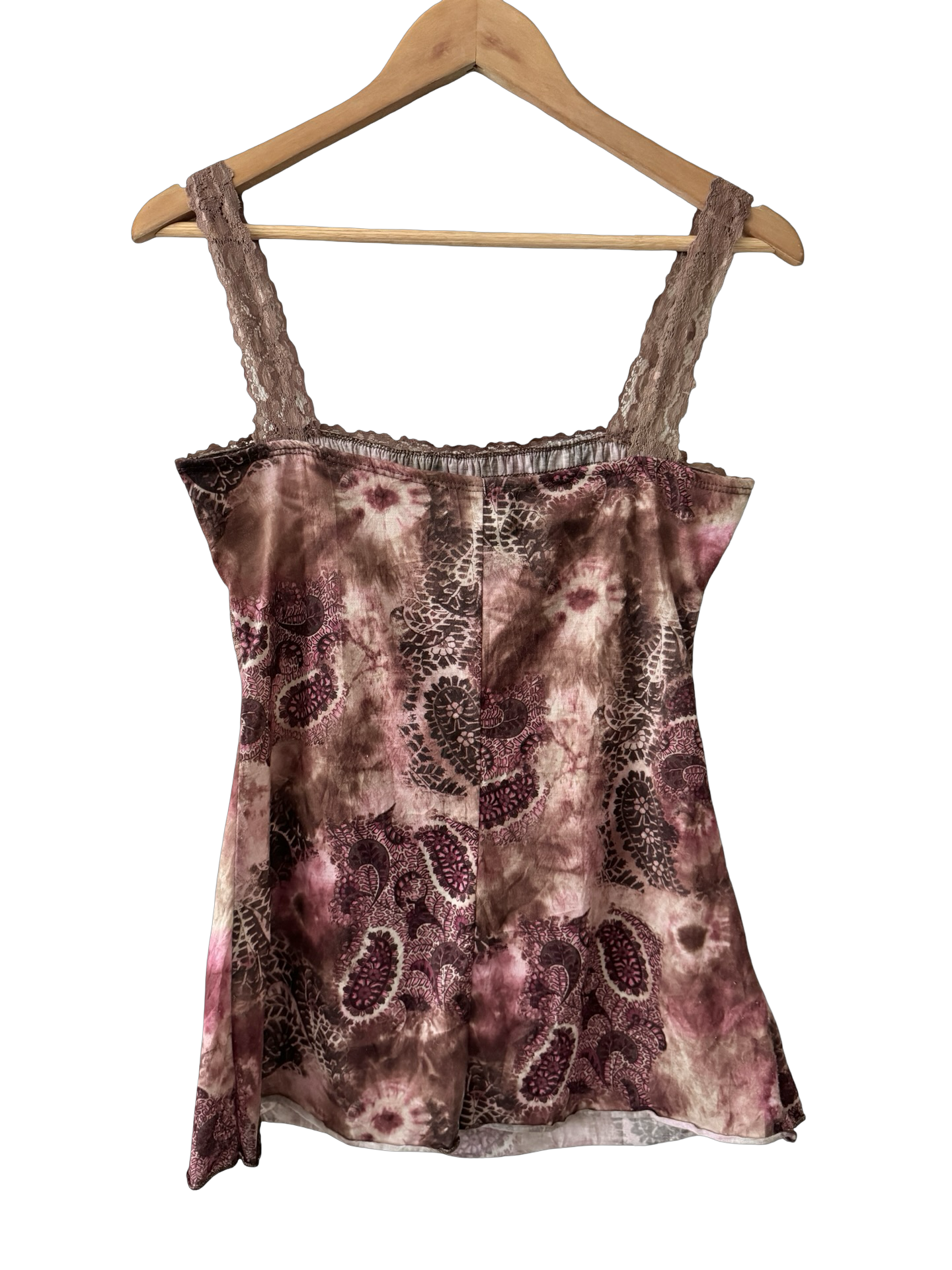 Vintage Mauve Paisley Lace Trim Babydoll Cami (M)