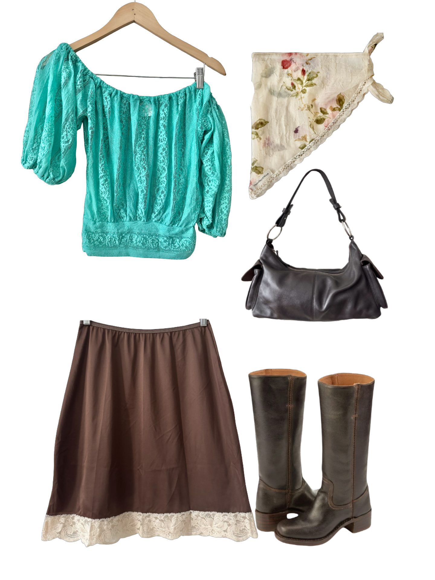 Vintage Y2K Turquoise Lace Bohemian Blouse (S)