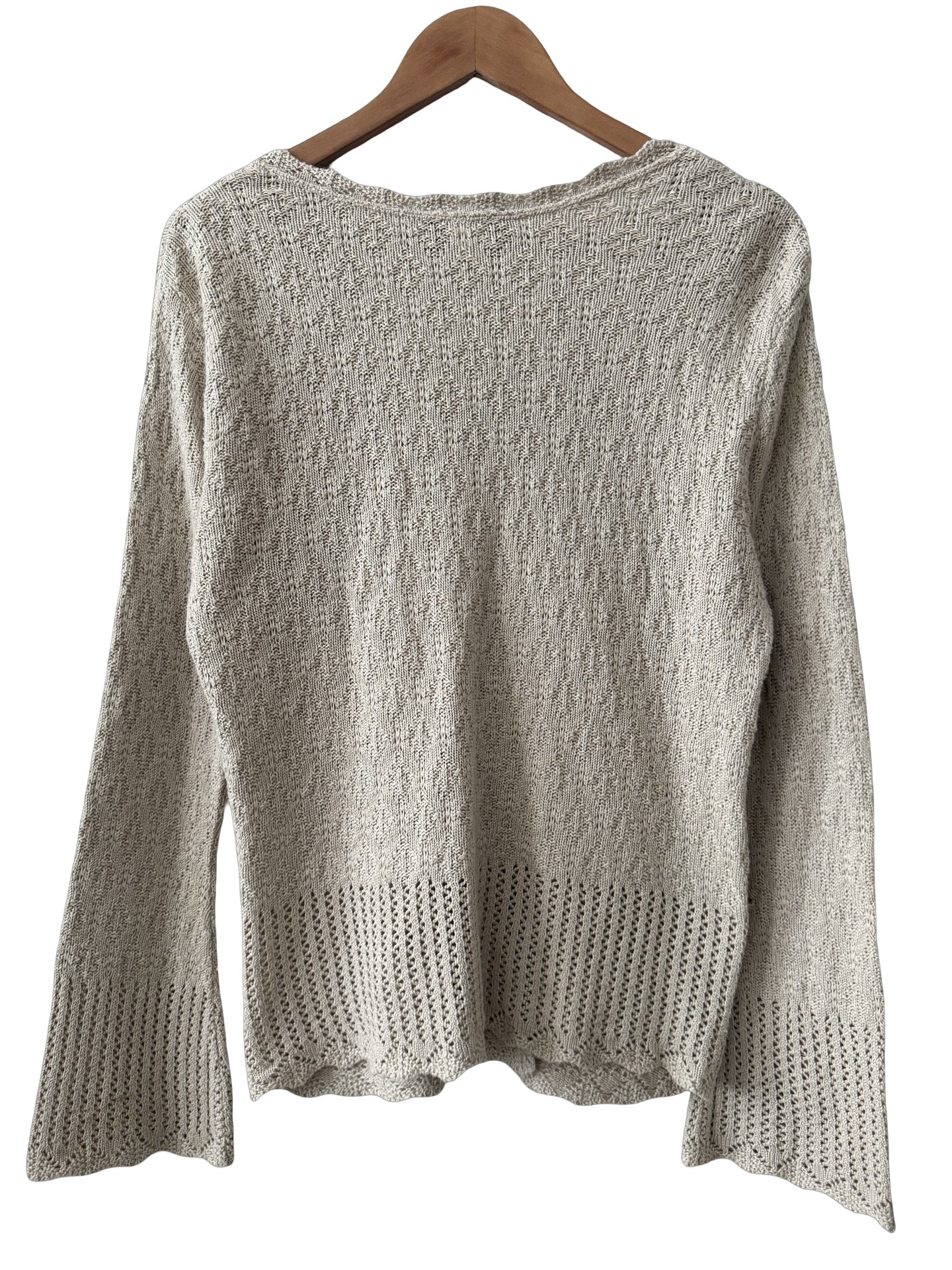 Vintage Y2K Oatmeal Tie Front Bell Sleeve Cardigan (M/L)