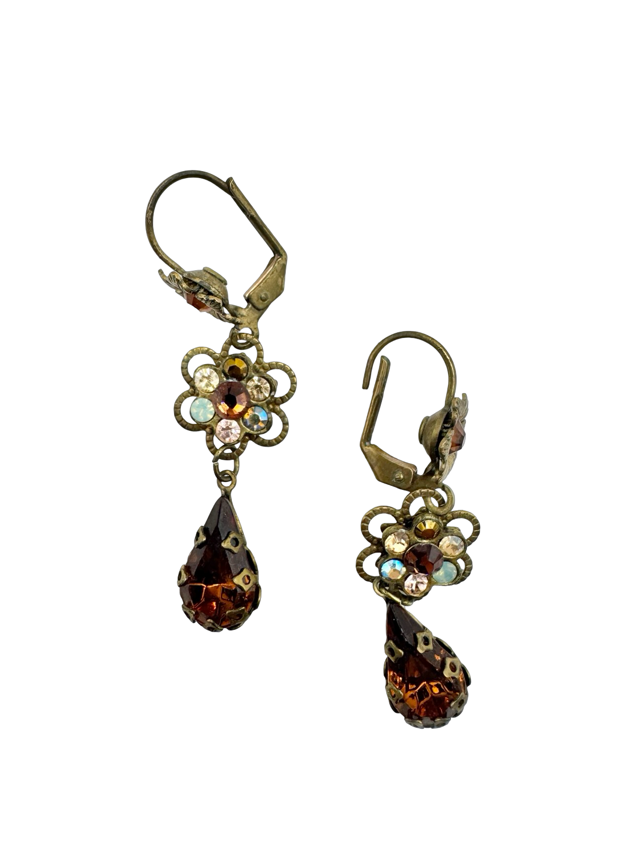 Vintage 90s Secret Garden Amber Drop Earrings