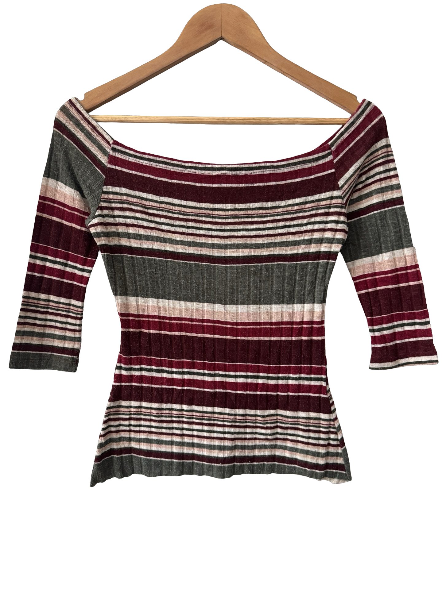 Vintage Y2K Merlot Stripe Off-Shoulder Knit Top (S-M)