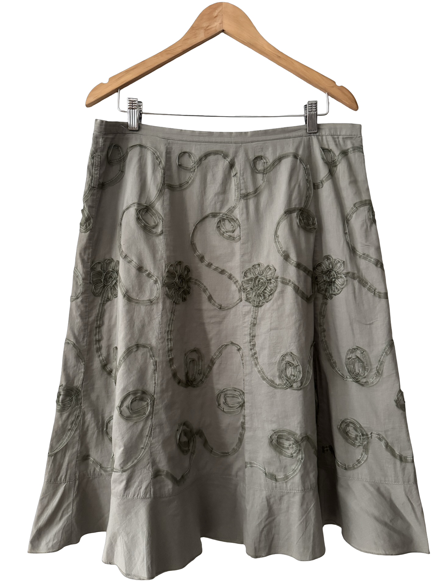 Vintage 90s Sage Embroidered Floral Midi Skirt (M/L)