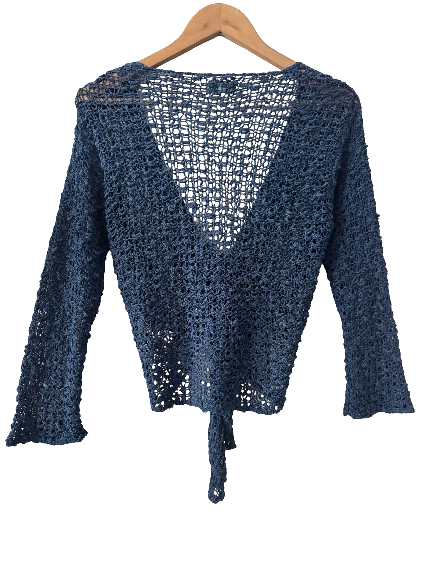 Vintage Y2K Midnight Blue Crochet Tie-Front Top (M)