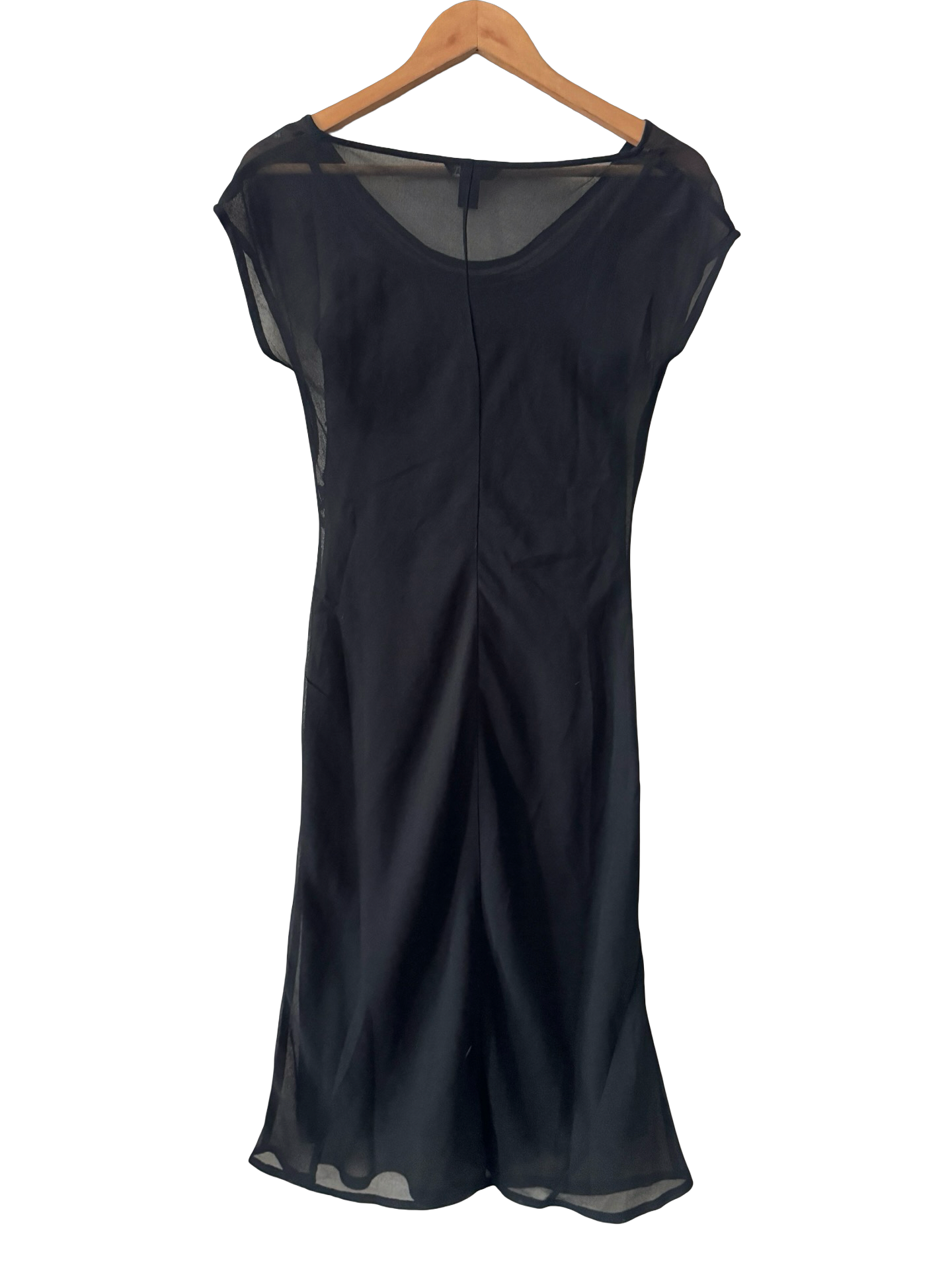 Vintage Y2K Black Beaded Sheer Cowl Neck Midi Dress (S)