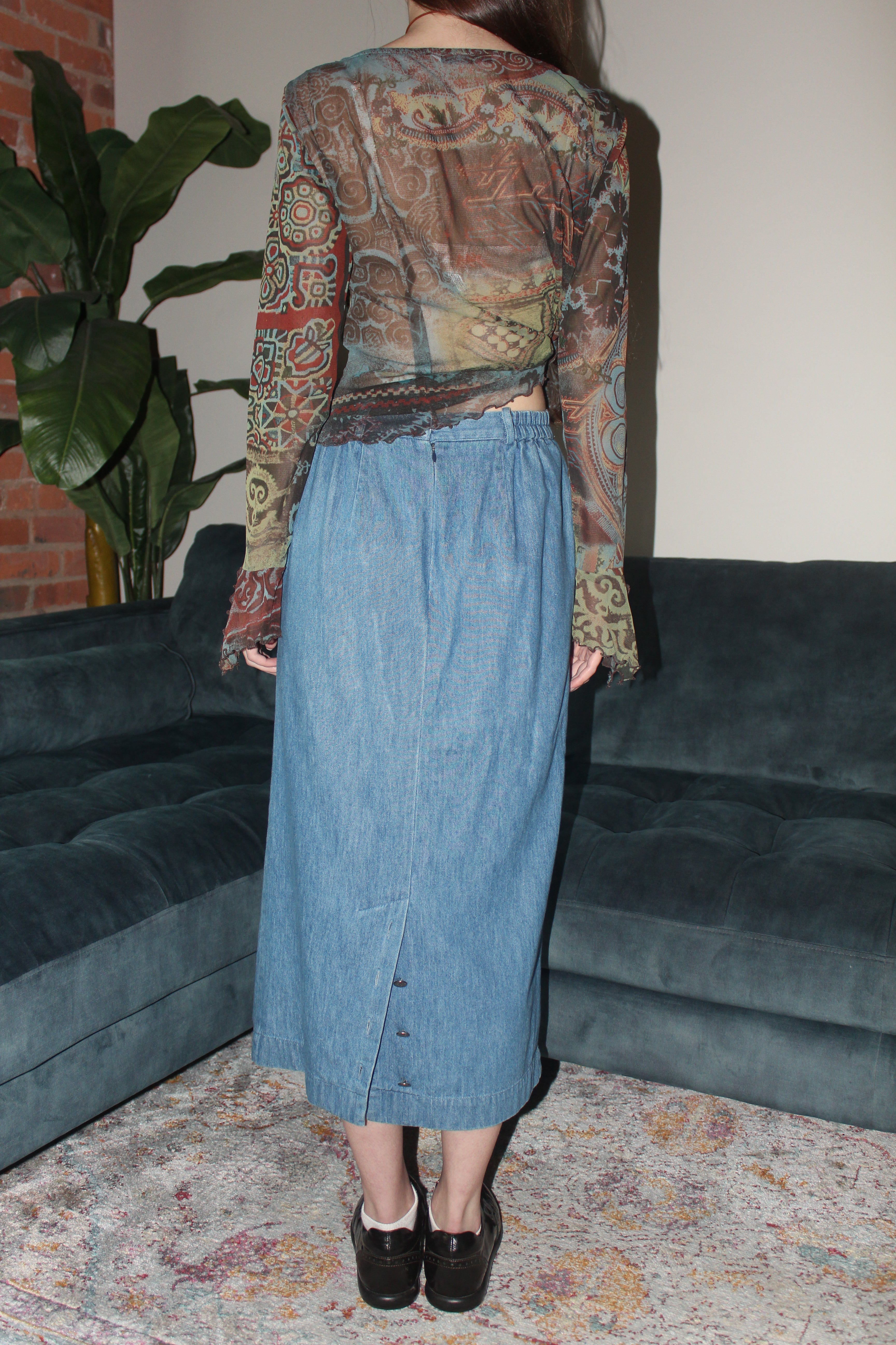 Vintage 90s Mom Denim Midi Skirt (S)