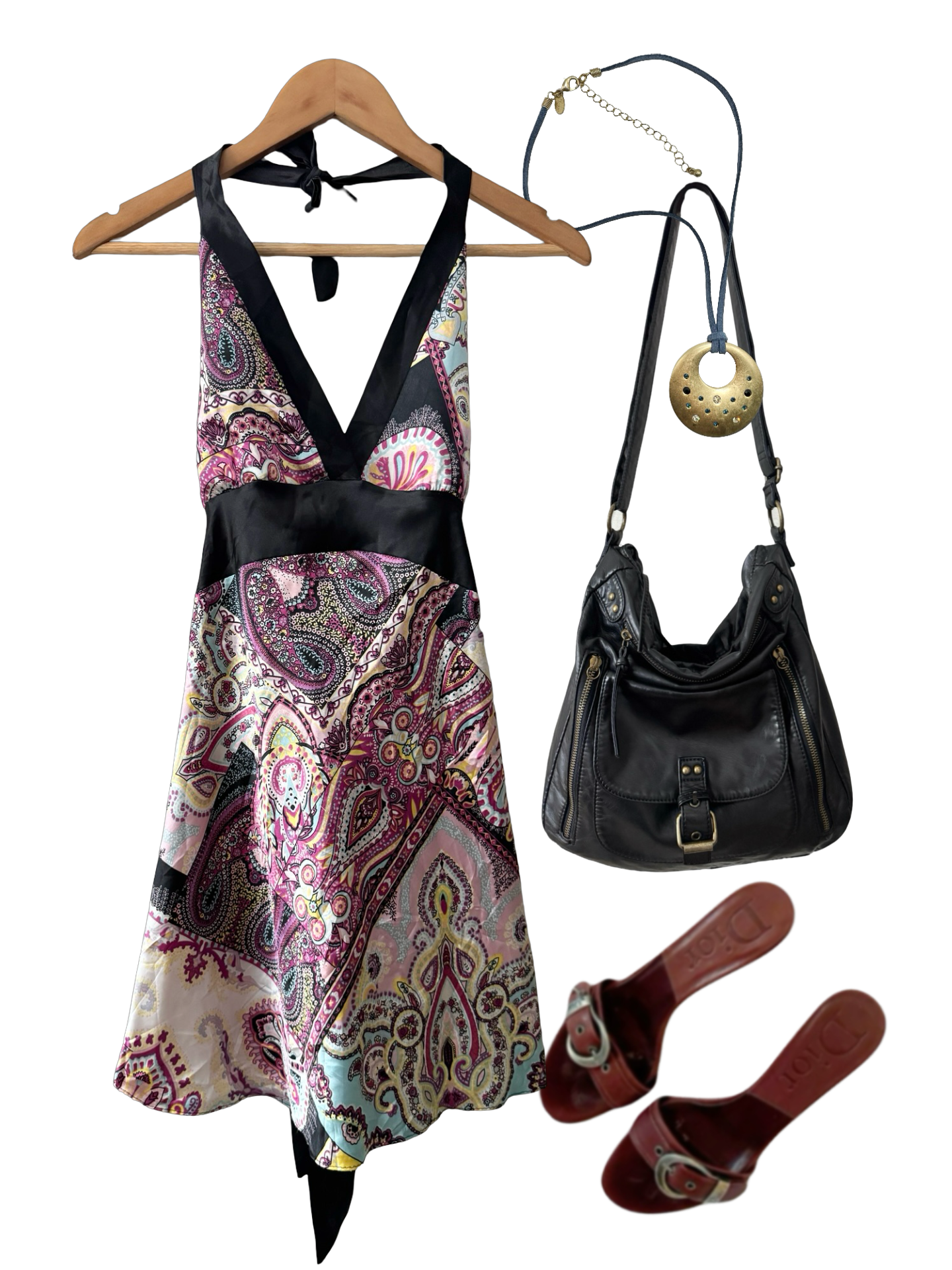 Vintage 90s Paisley Sunset Halter Dress (M/L)