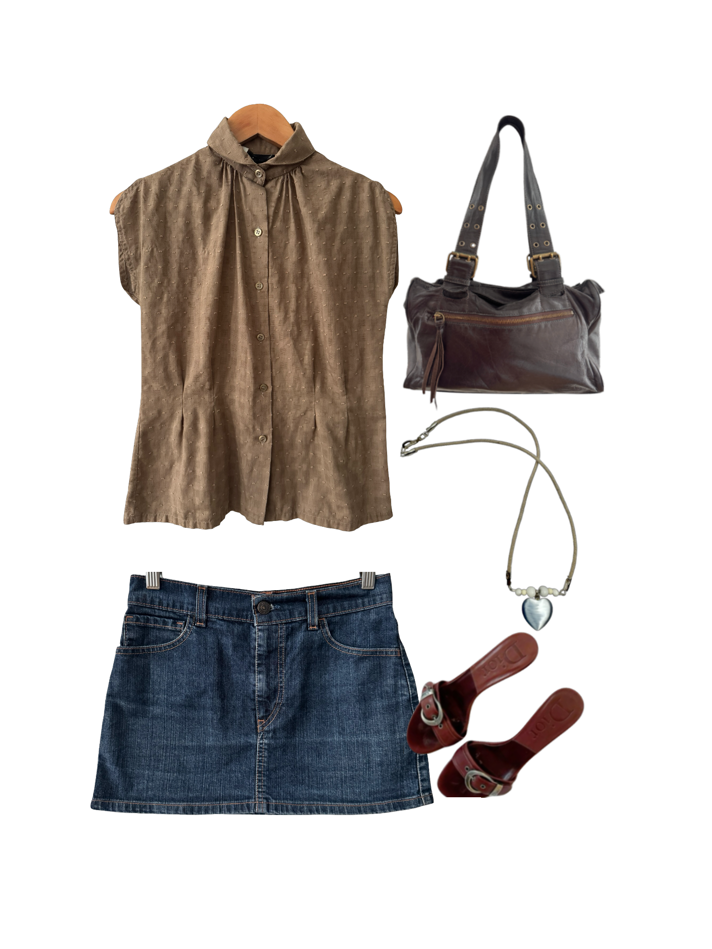 Vintage 60s Toffee Short Sleeve Blouse (M)