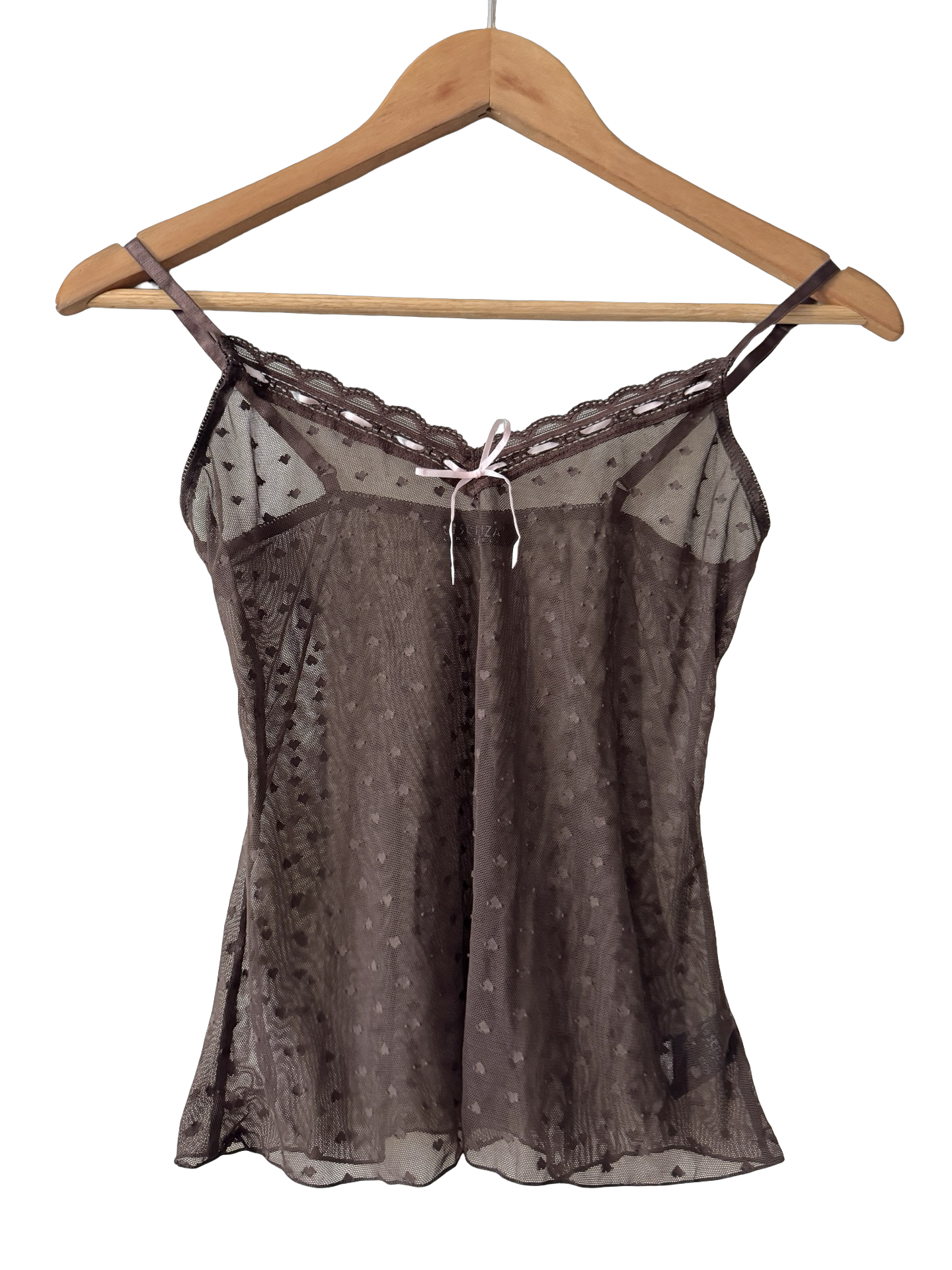 Vintage Y2K Midnight Chocolate Sheer Heart Camisole (XS/S)