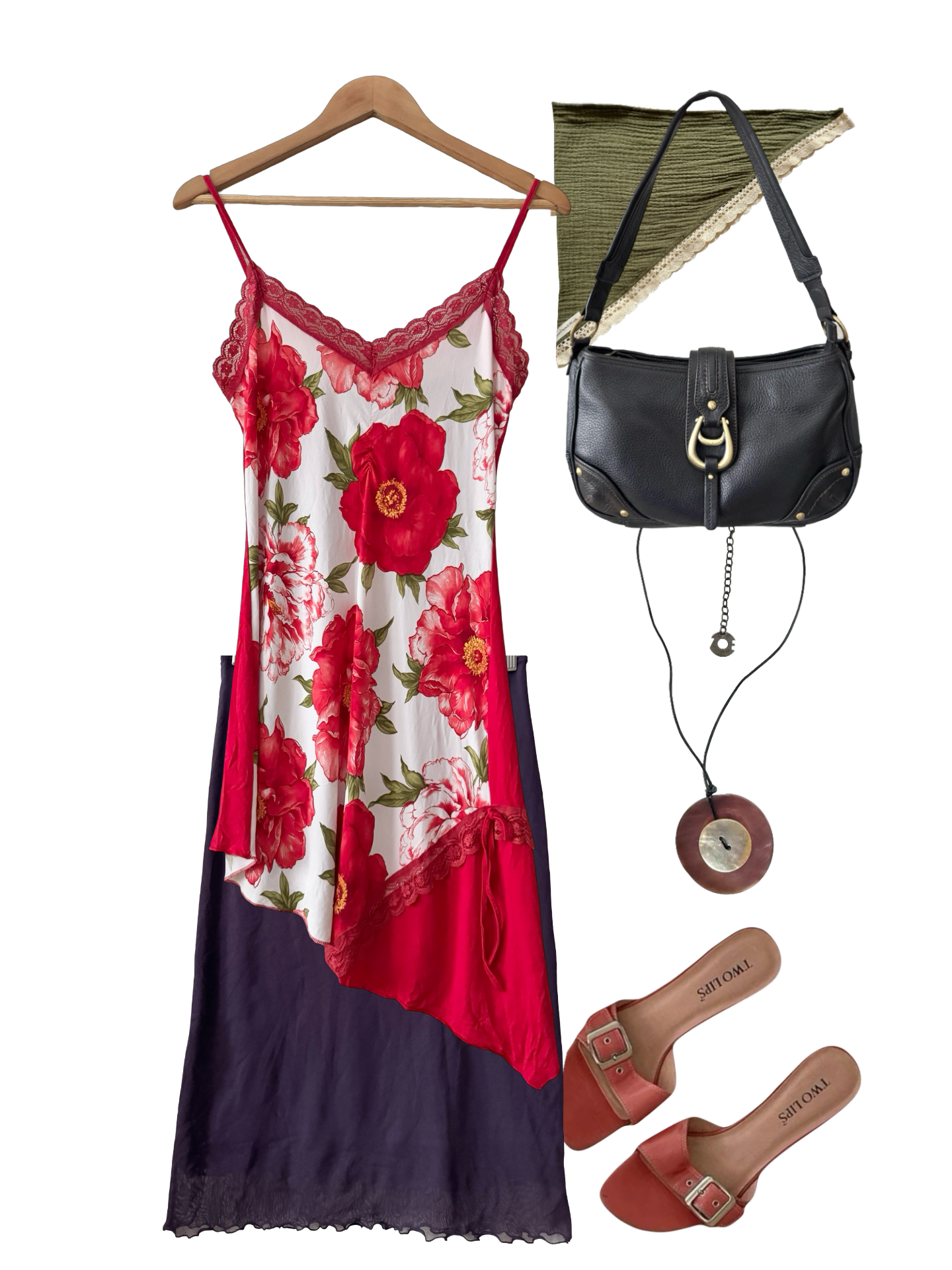 Vintage 90s Parisian Red Roses After Midnight Slip Dress (S/M)