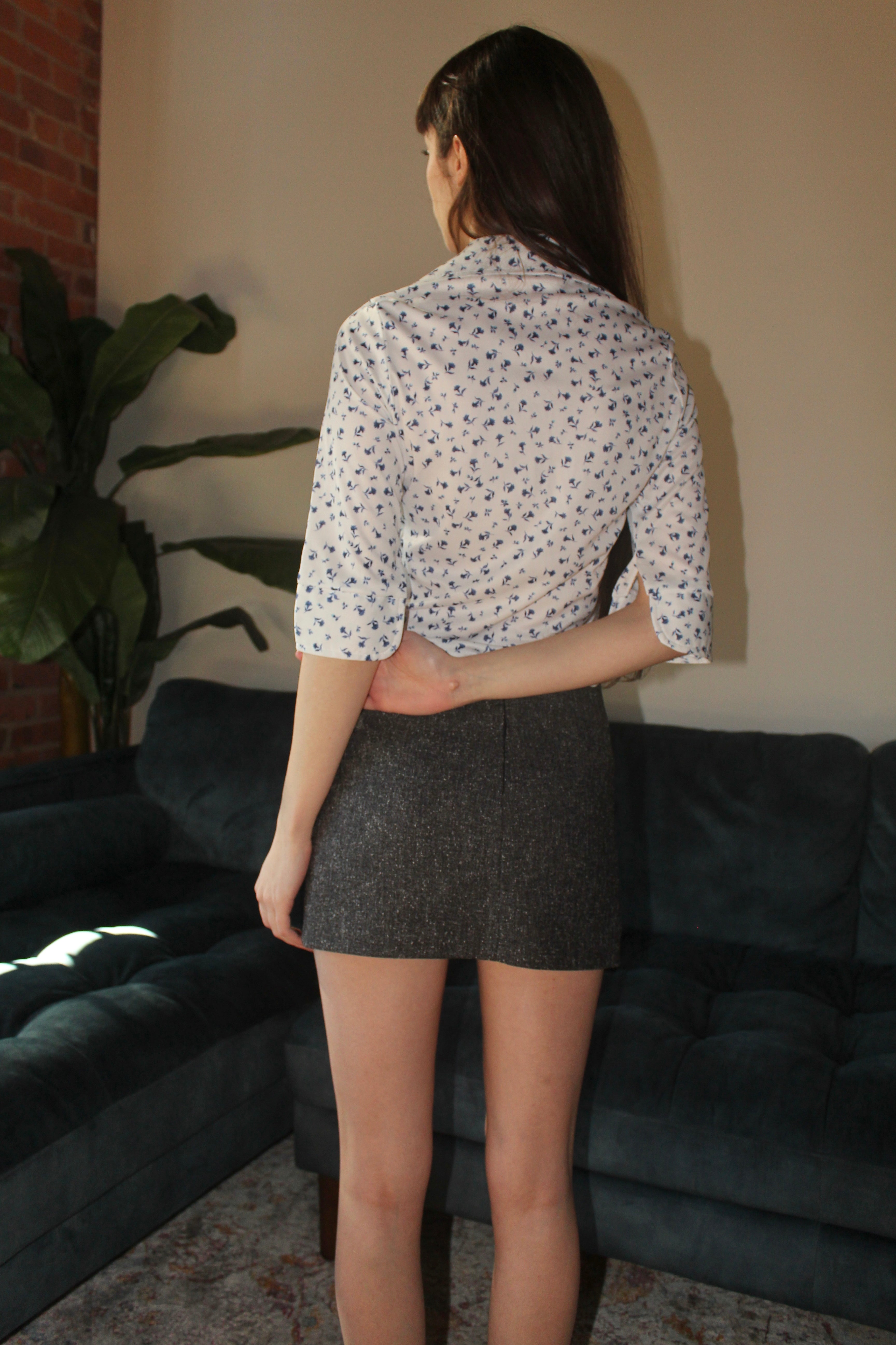 Vintage 90s Ditsy Floral Cropped Button Up (XS)
