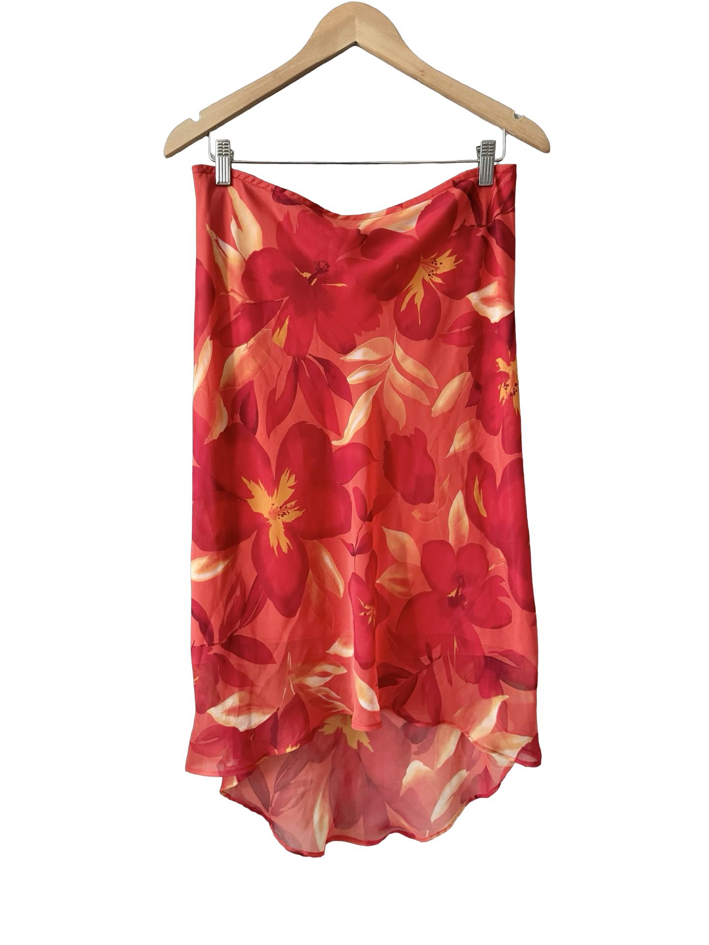 Vintage Y2K Vibrant Red Floral Midi Skirt (M)