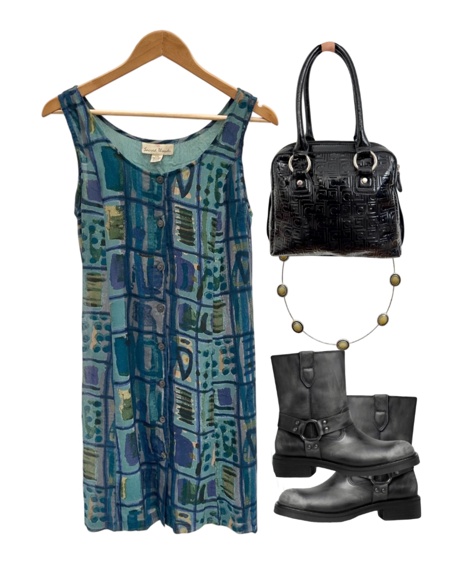 Vintage 90s Retro Artwork Tie Back Dress (M)