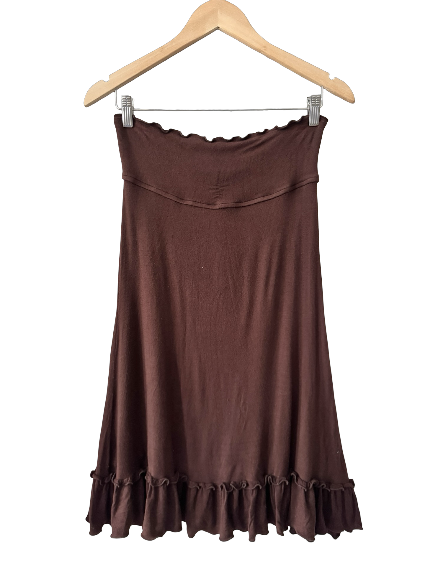 Vintage Chocolate Ruffle Jersey Midi Skirt (S)