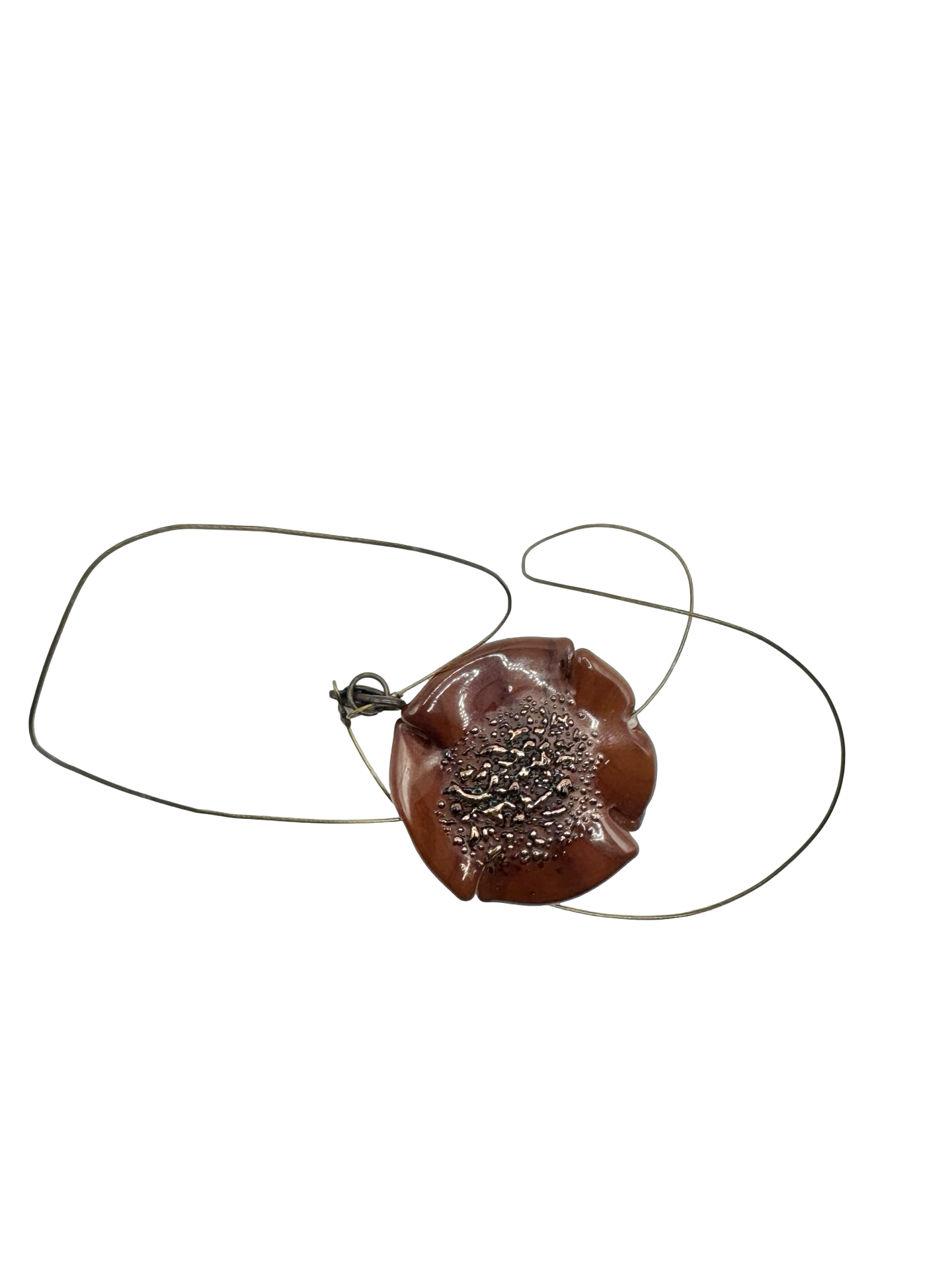Vintage 90s Burnt Sienna Art Glass Pendant Necklace