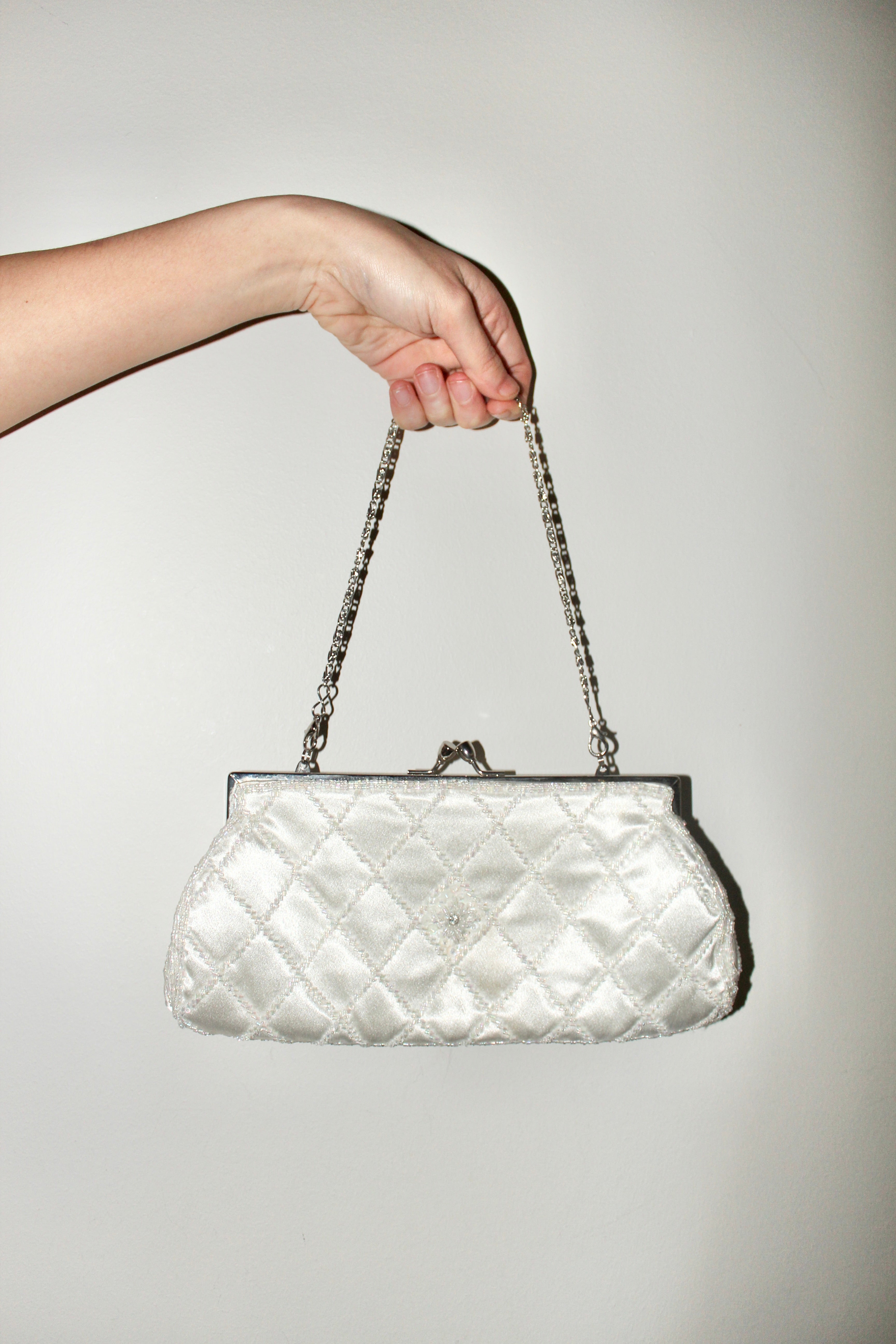 Vintage 80s Ivory Beaded Purse