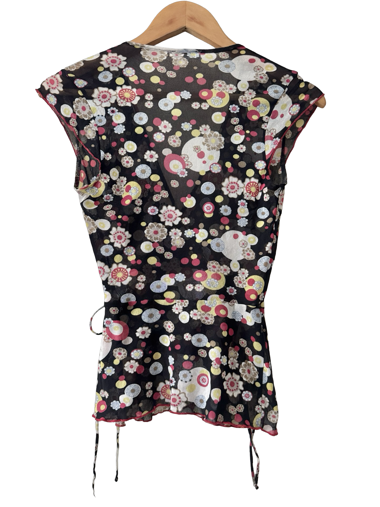 Vintage Y2K Floral Mesh Wrap Top (S)