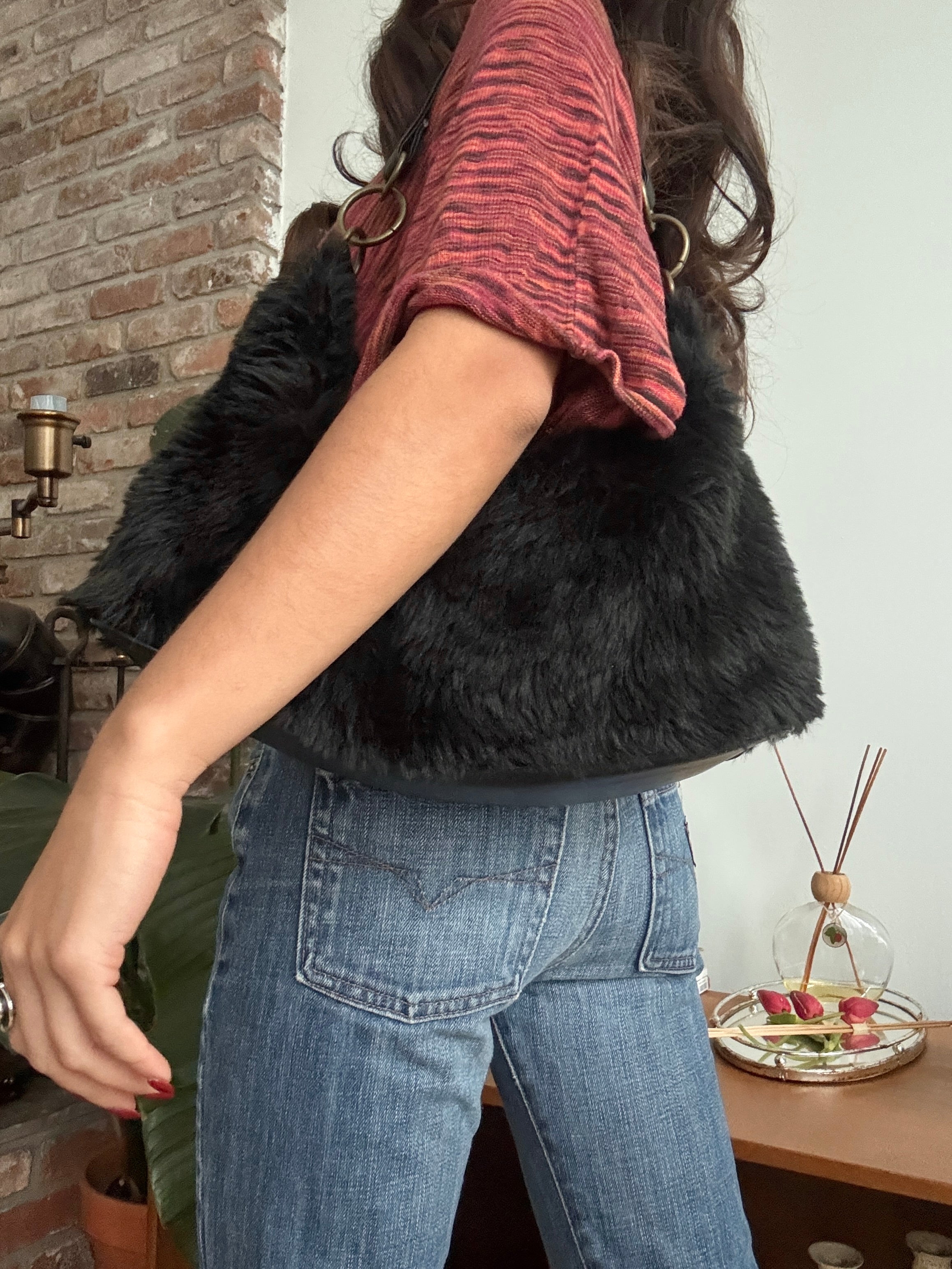 Vintage Y2K Faux Fur Slouch Shoulder Bag