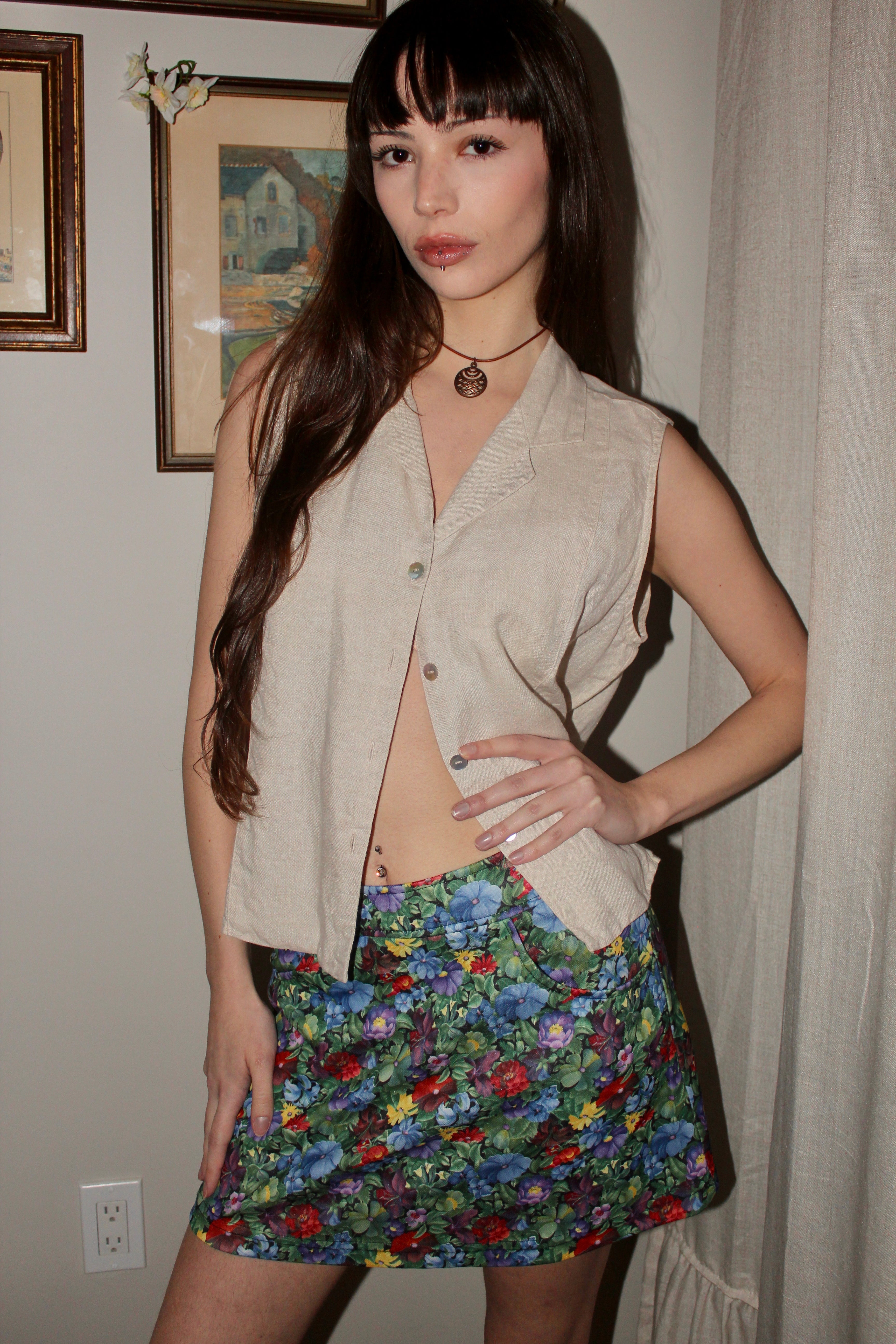 Vintage 90s Oatmeal Linen Top (M)