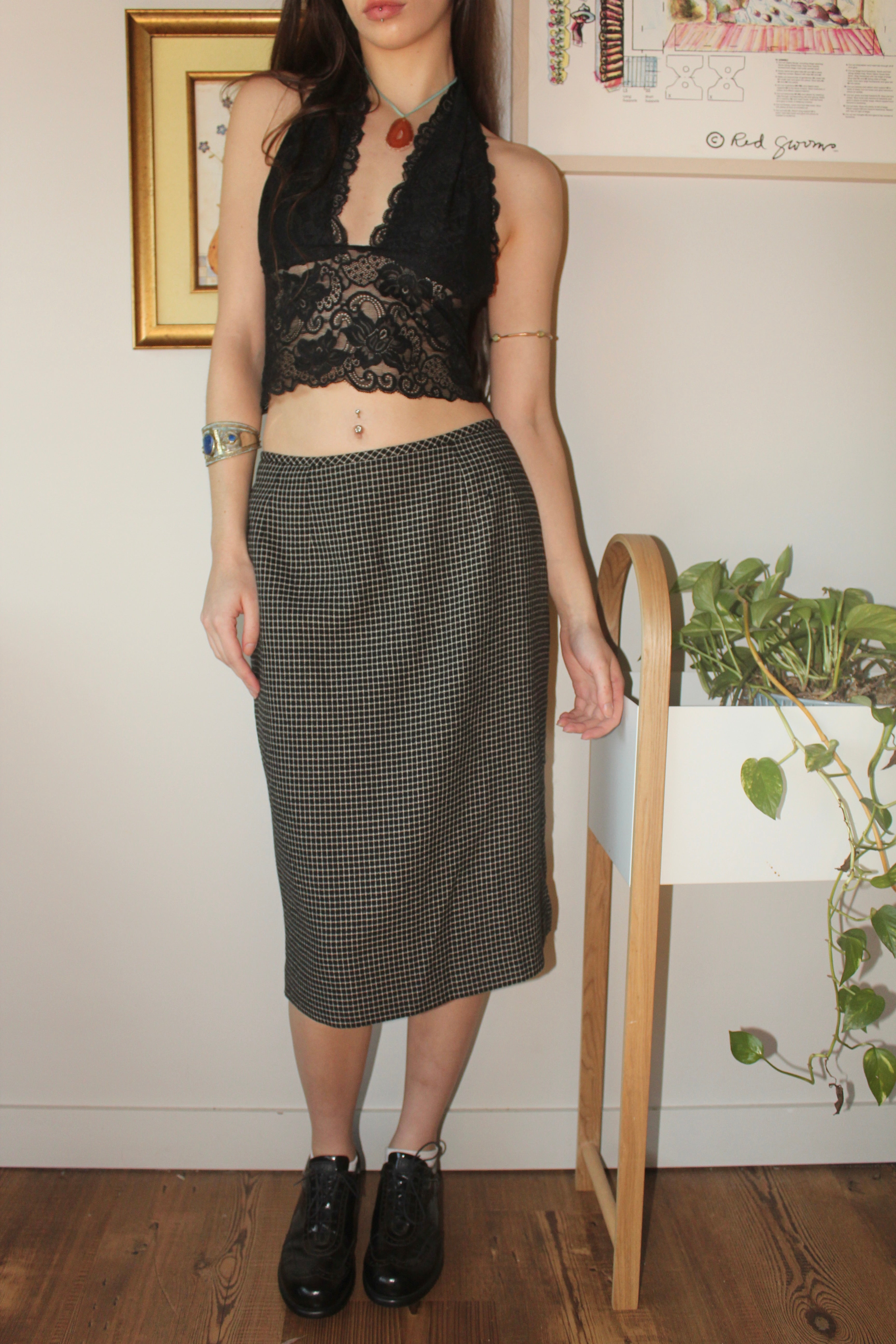 Vintage 80s Plaid Midi Skirt (S)