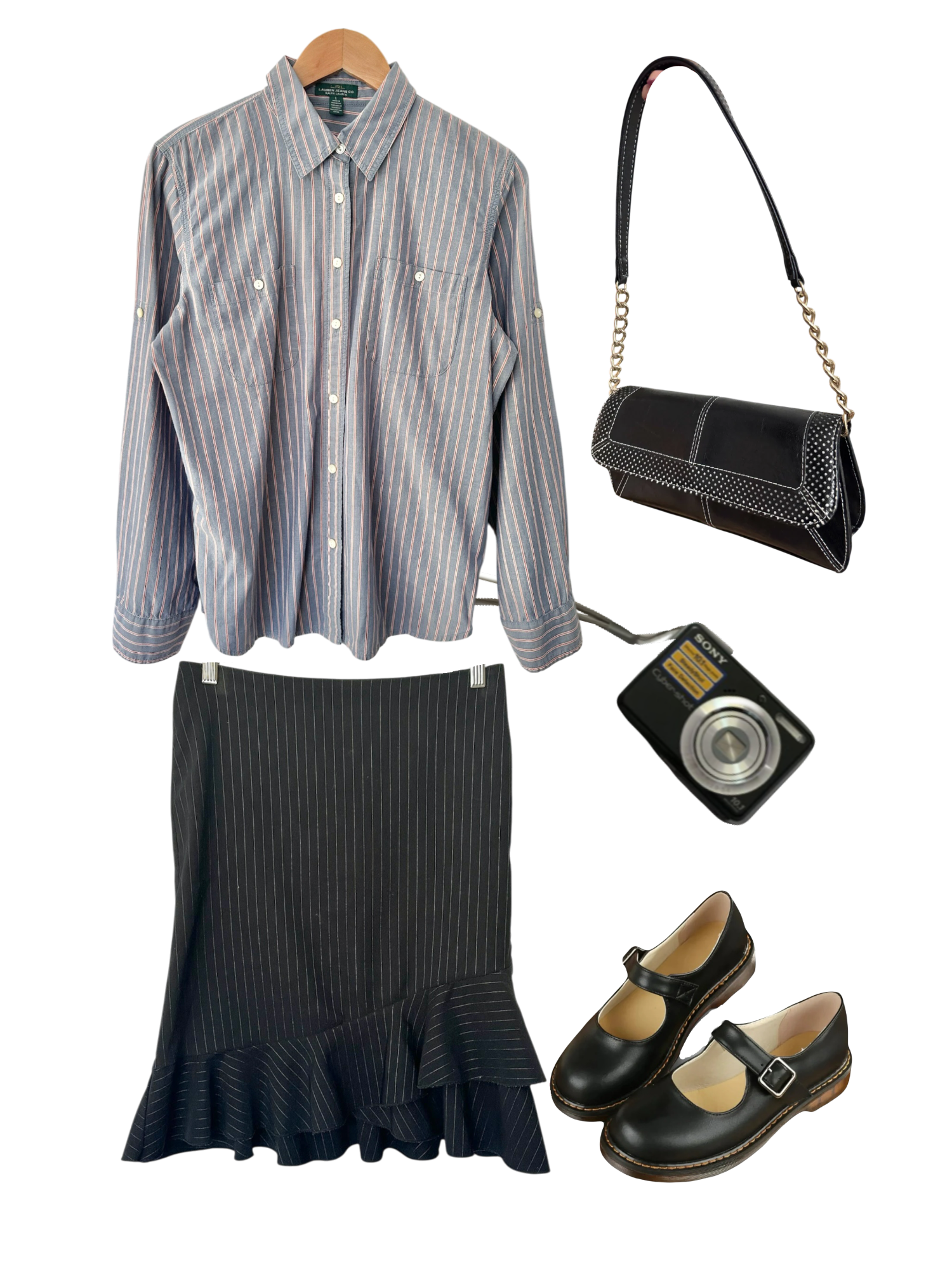 Vintage  Ralph Lauren Bluebell Pinstripe Button-Up Shirt (L)