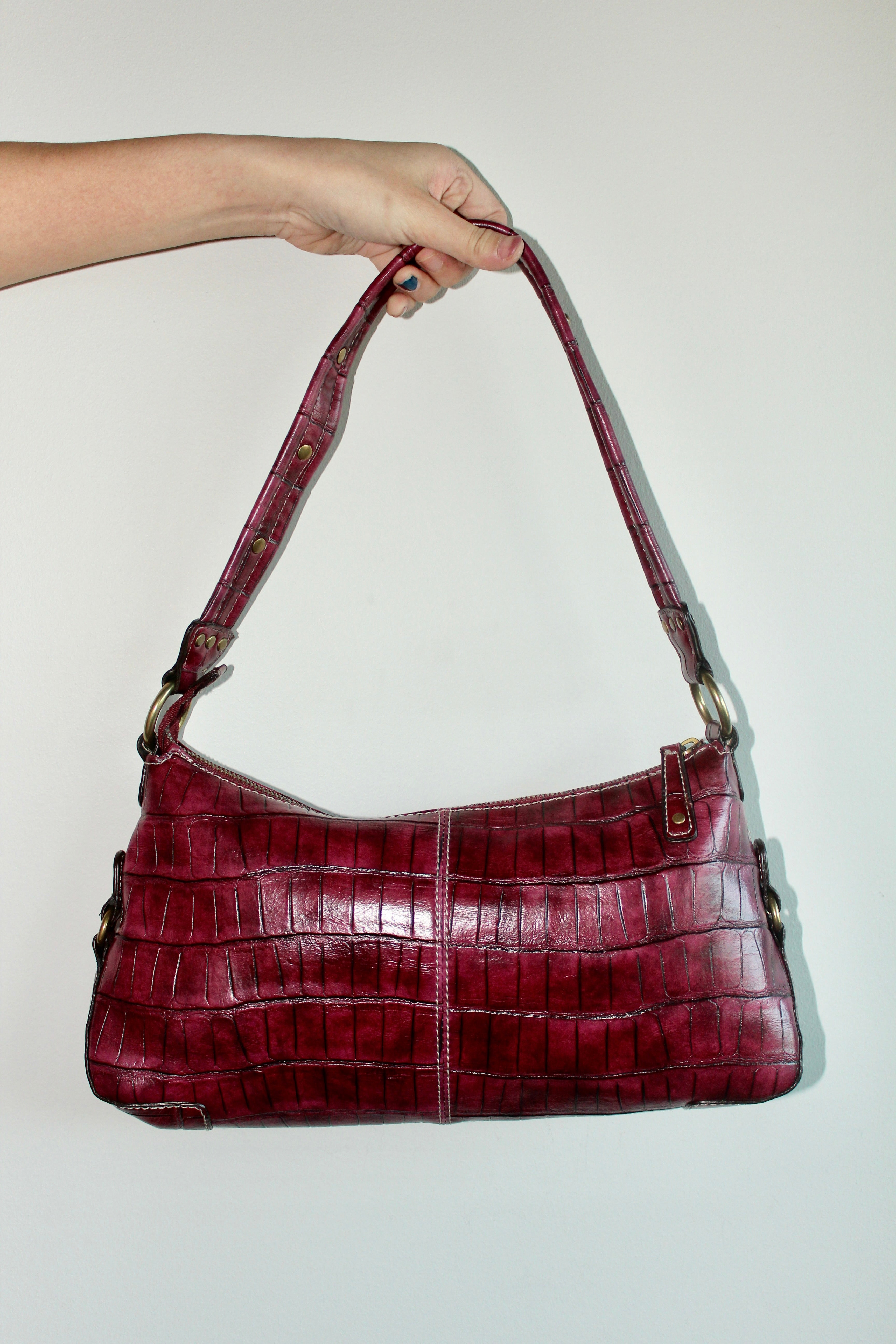 Vintage Wine Red Pebble Shoulder Purse