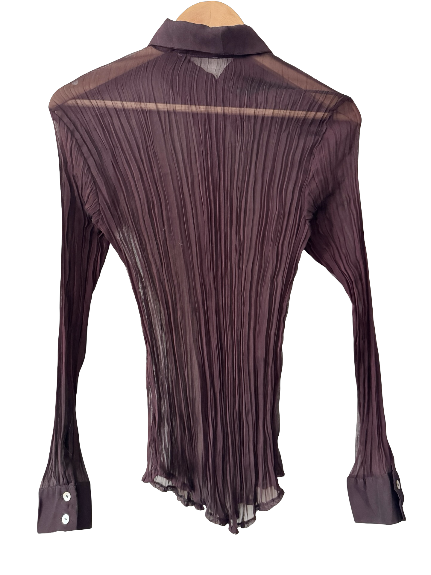 Vintage Y2K Plum Pleated Sheer Blouse (M)