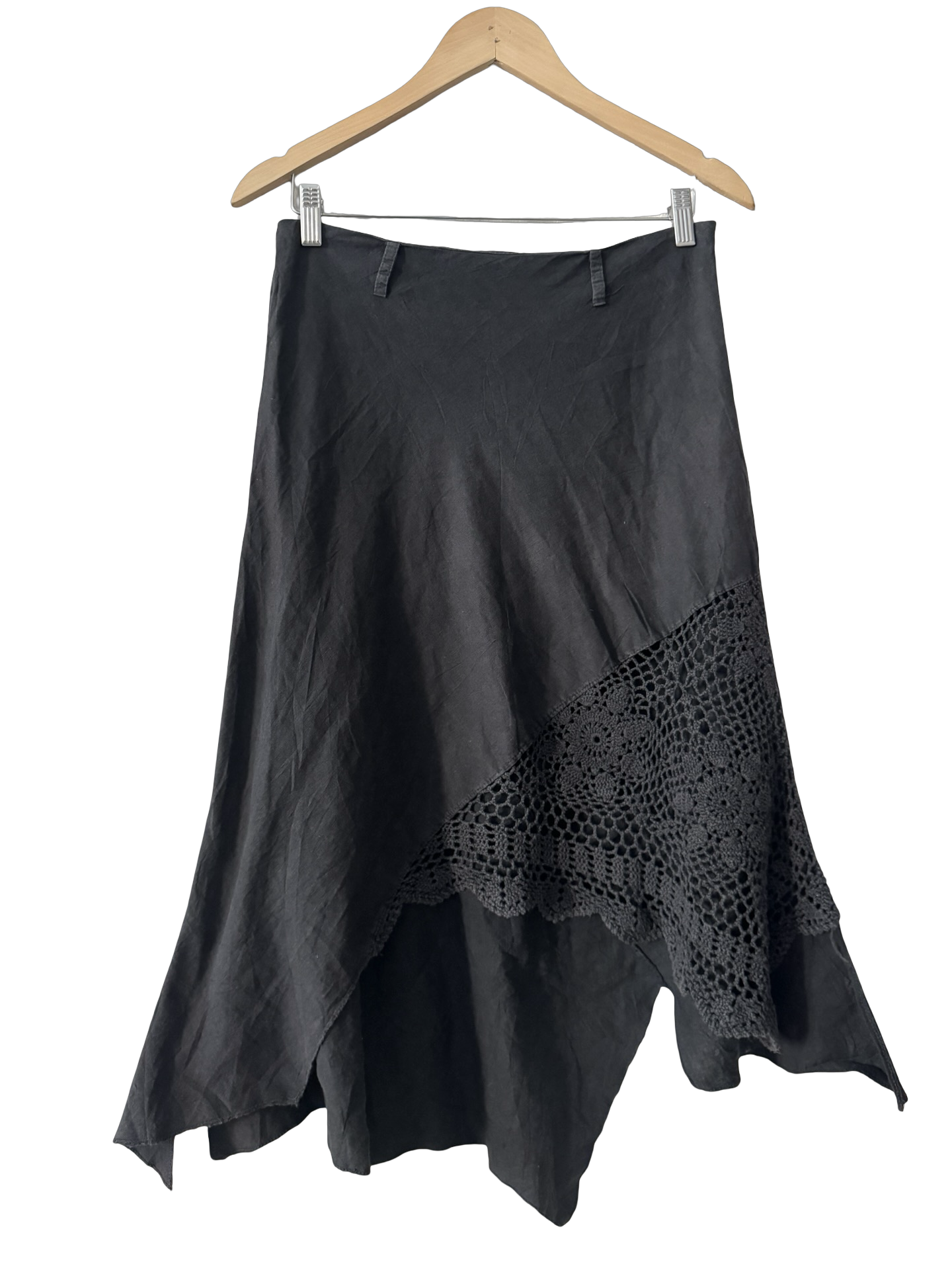 Vintage 90s Midnight Poetry Crochet Midi Skirt (S)