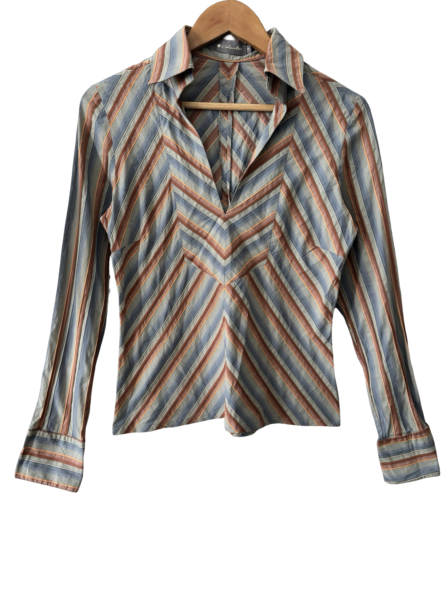 Vintage Y2K Chevron Stripe Collared Blouse (M)