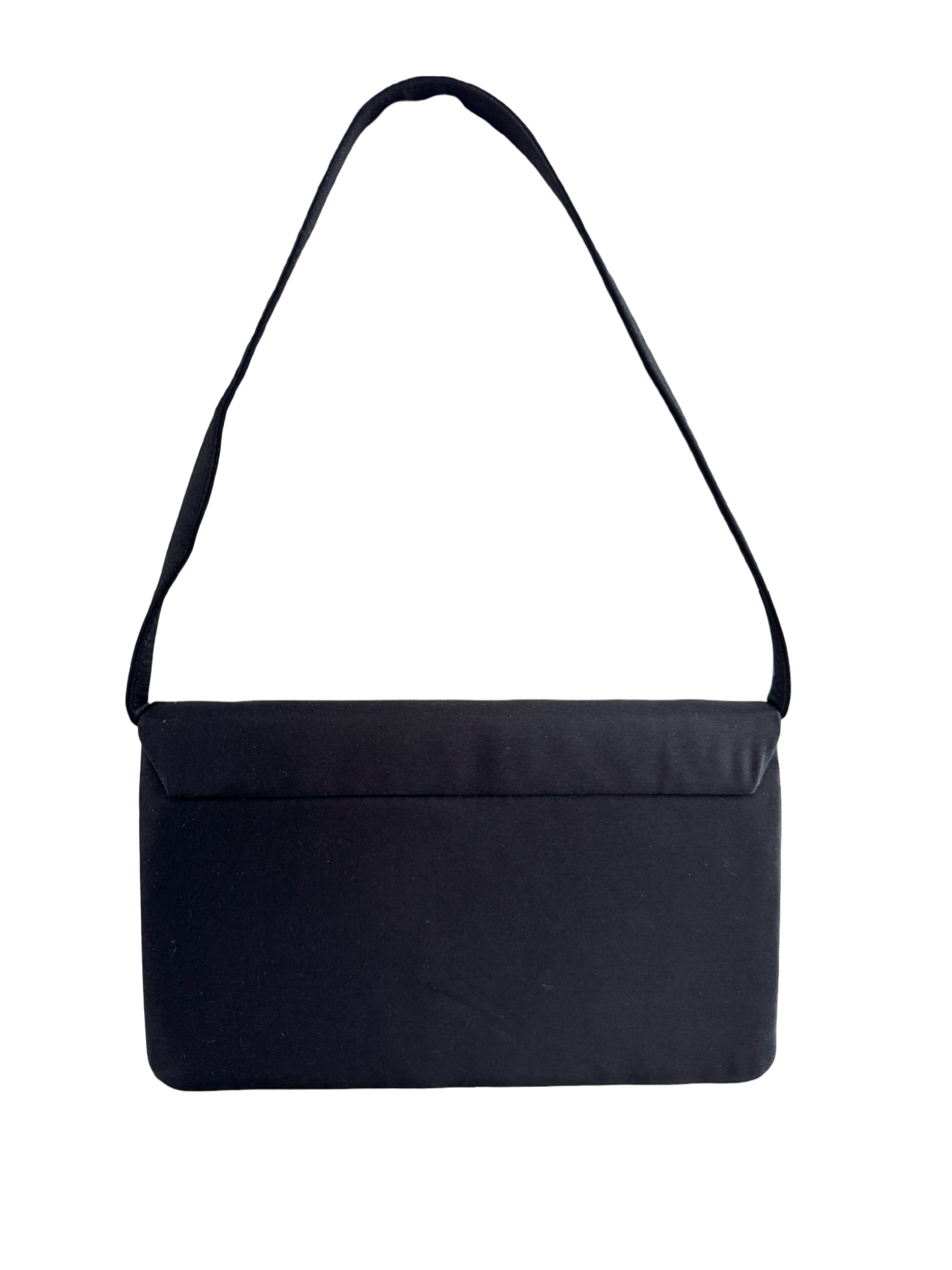 Vintage Black Embroidered Satin Shoulder Bag