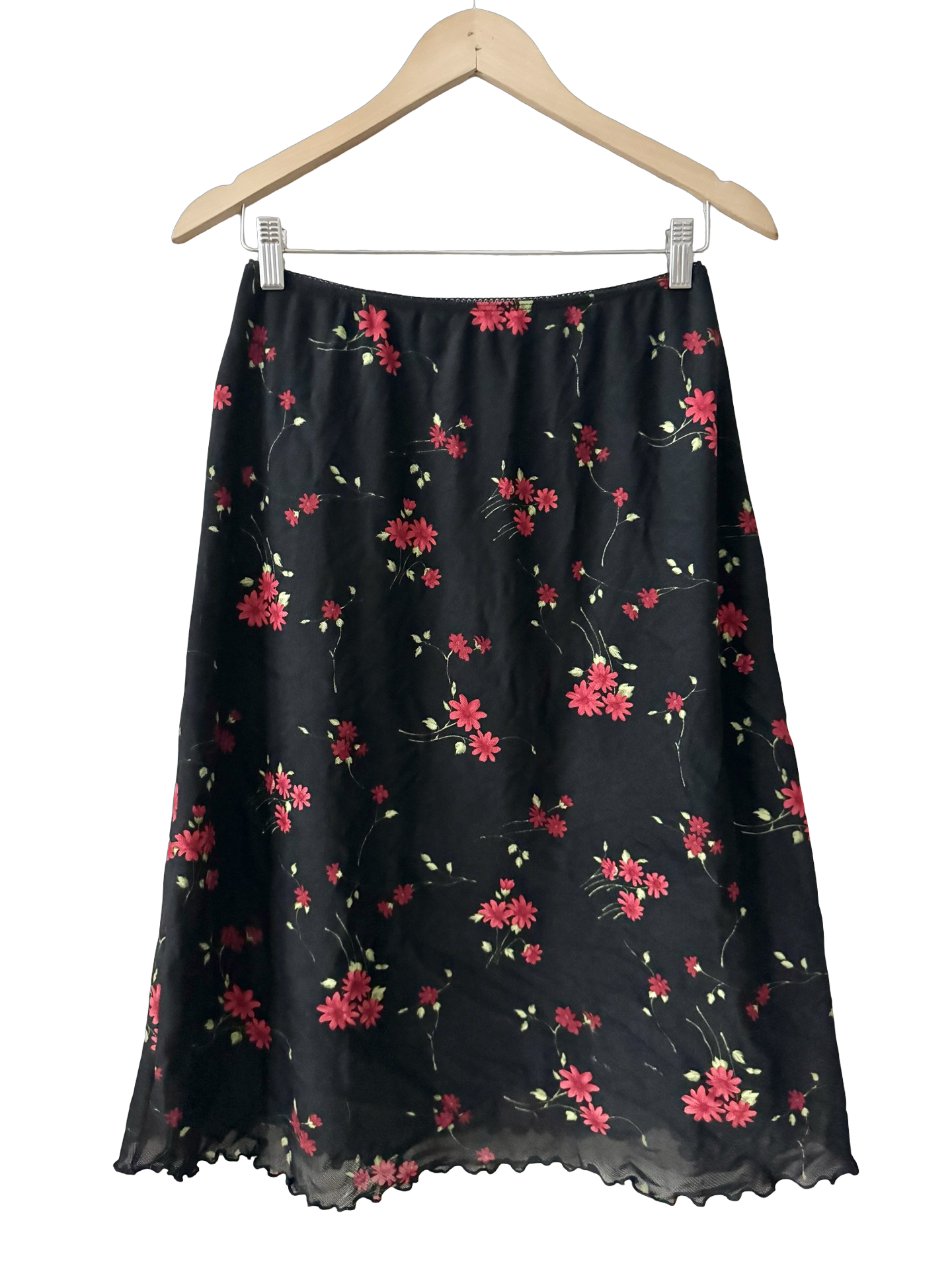Vintage 90s Ruby Wildflower Mesh Midi Skirt (M)