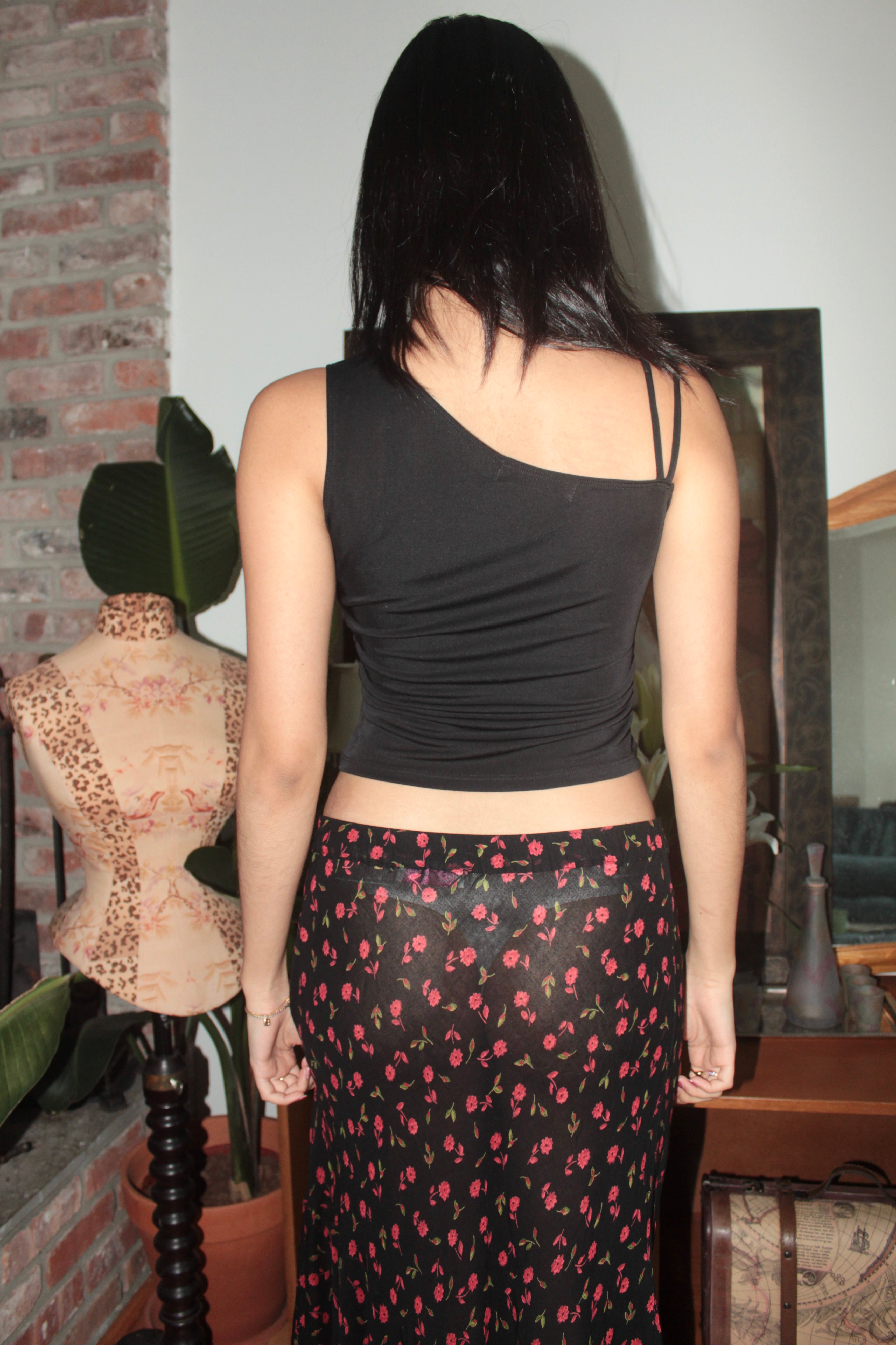 Vintage Y2K Groovy Glossy One-Shoulder Tank (XS/S)