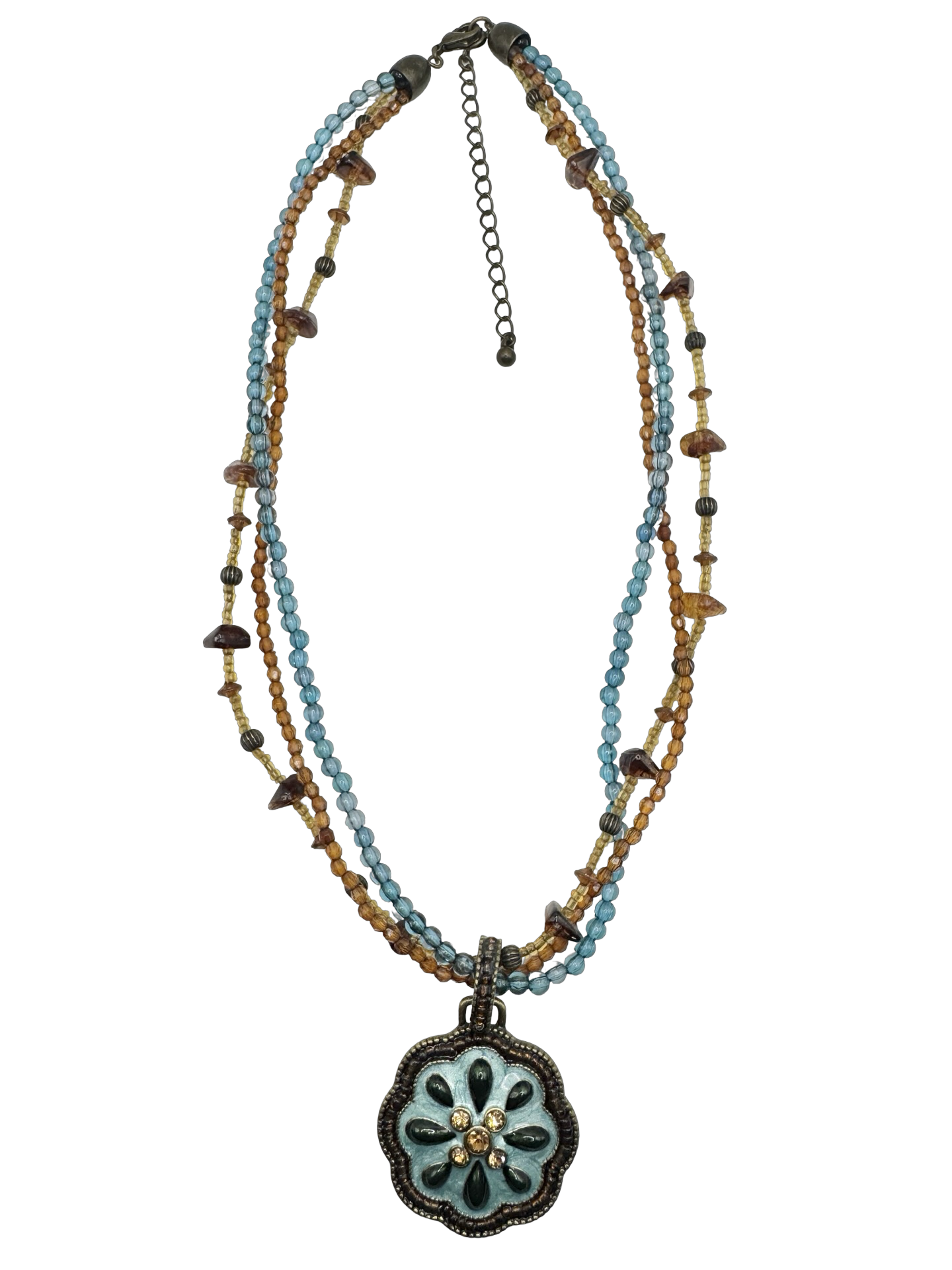 Vintage Y2K Aqua Amber Medallion Necklace