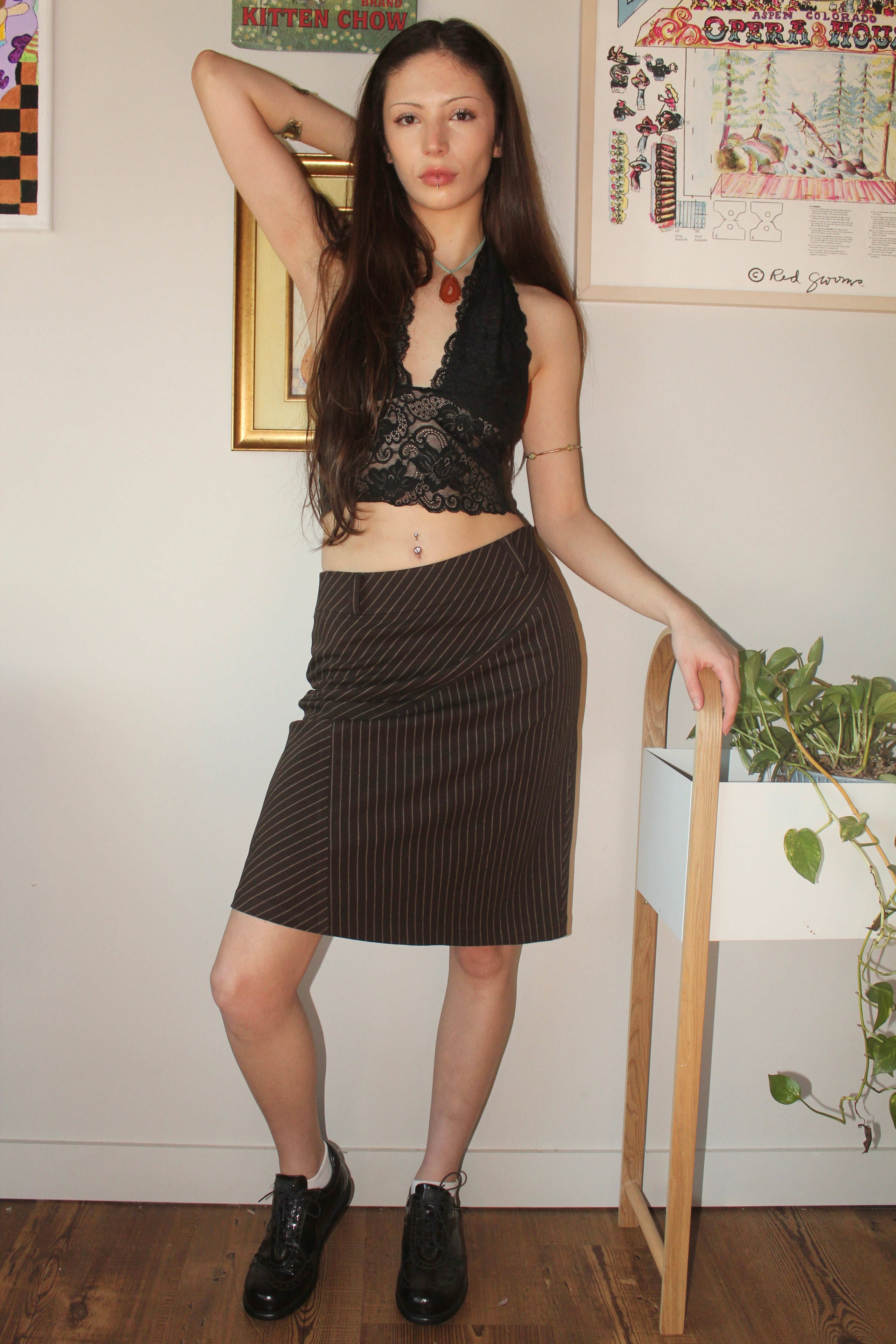 Vintage 90s Pinstriped Midi Skirt (S)