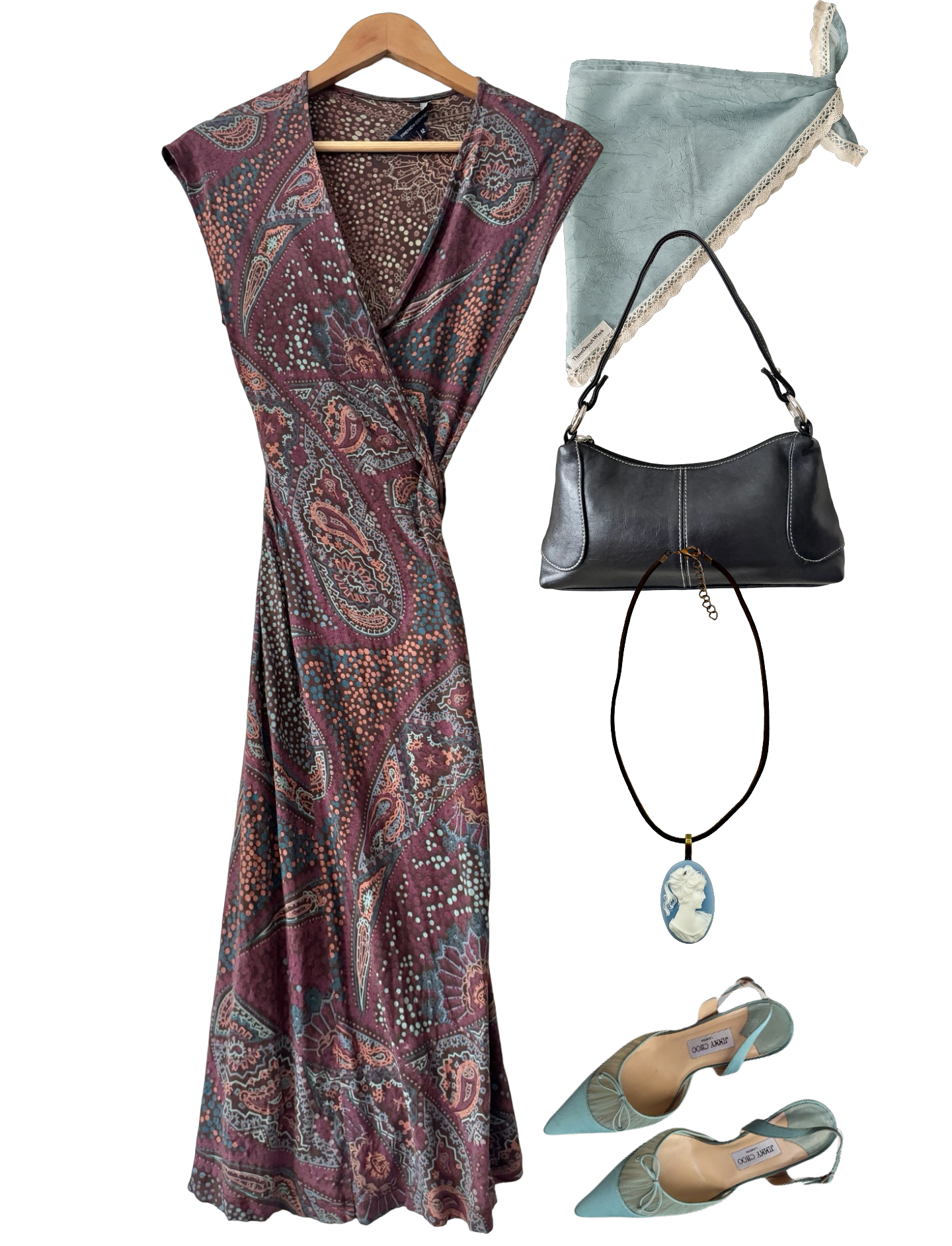 Vintage Y2K Plum Paisley Wrap Mini Dress (M)