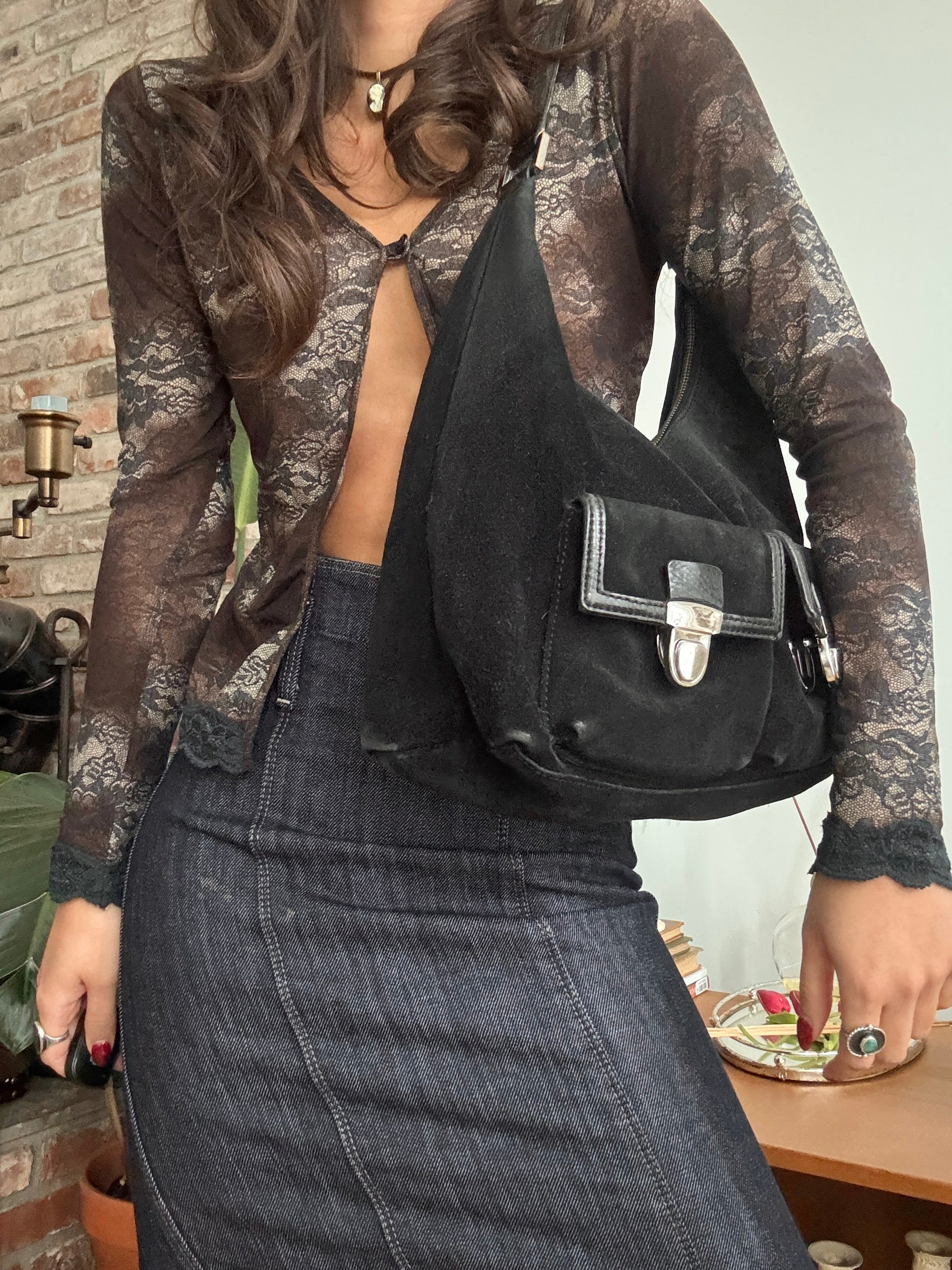Vintage Y2K After Dark Slouchy Leather City Bag