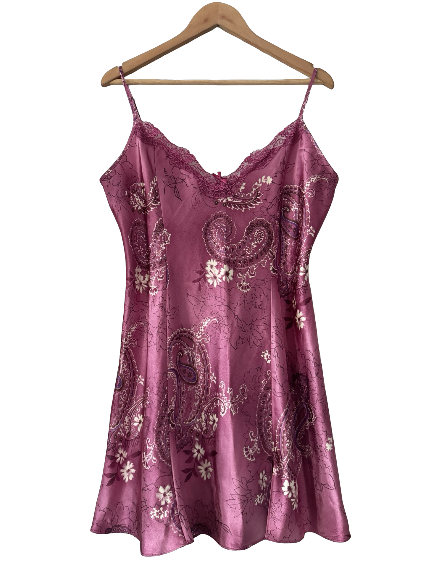 Vintage Y2K Raspberry Paisley Slip Mini Dress (L)