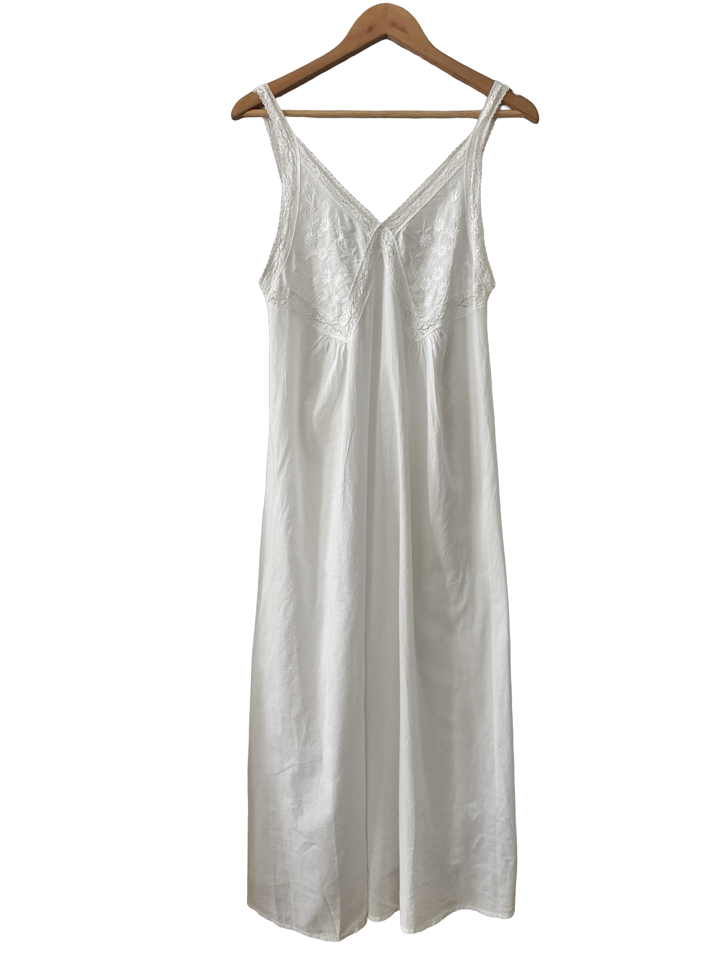 Vintage Ivory Embroidered Cotton Slip Dress (M)