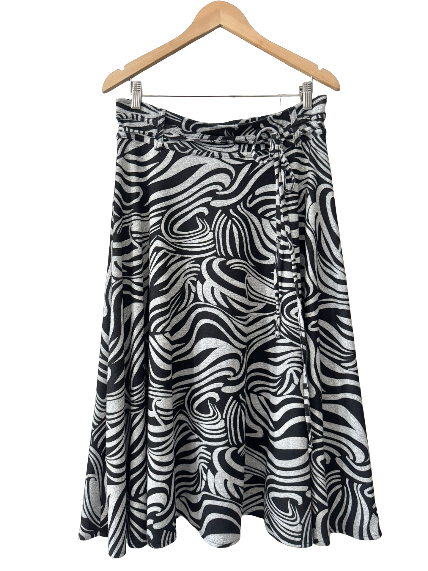 Vintage Y2K Zebra Swirl Tie Belt Midi Skirt (M)