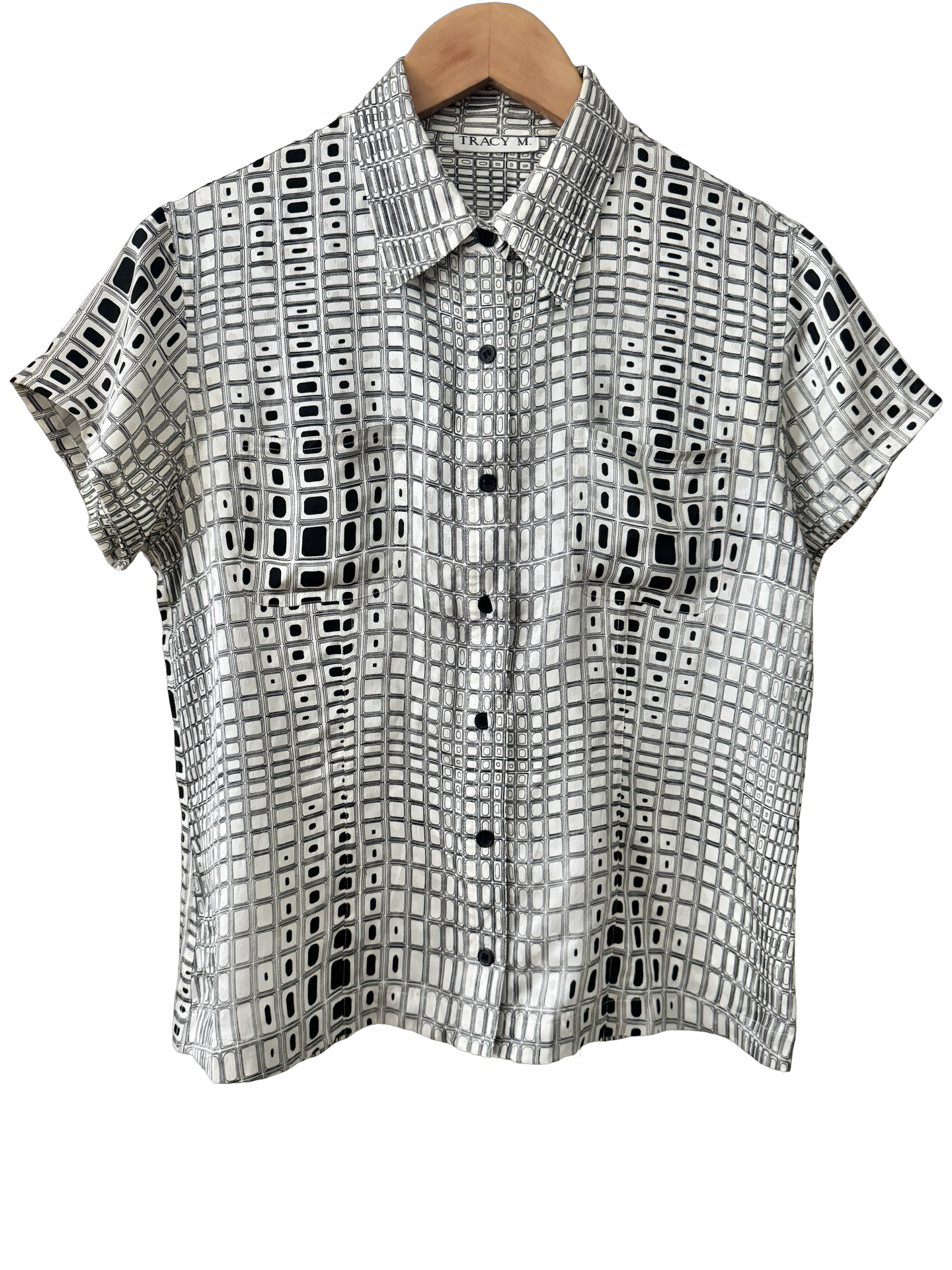 Vintage 90s Mod Matrix Silk Button-Up Top (M)