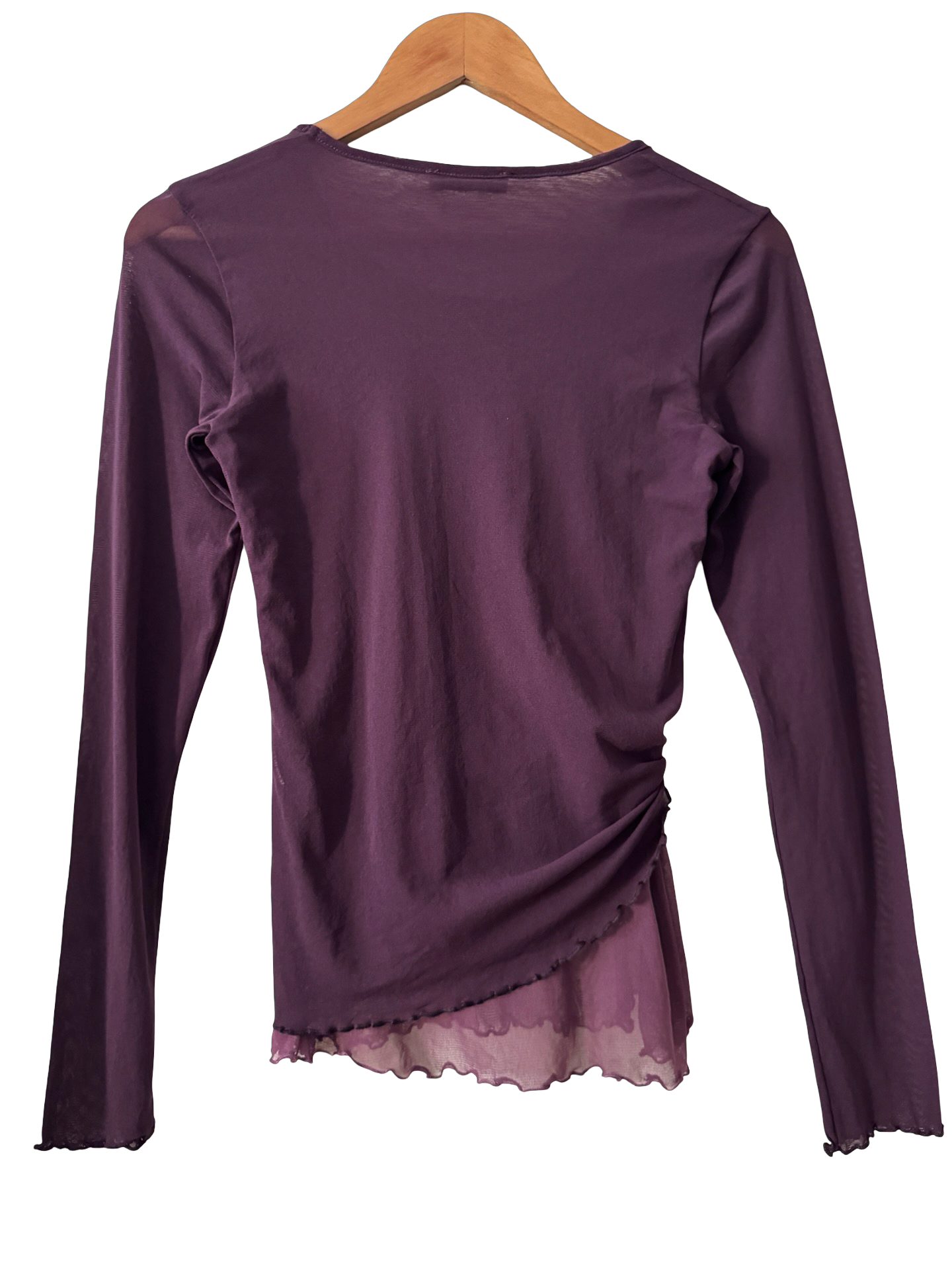 Vintage Y2K French Plum Poetry Layered Mesh Top (M)