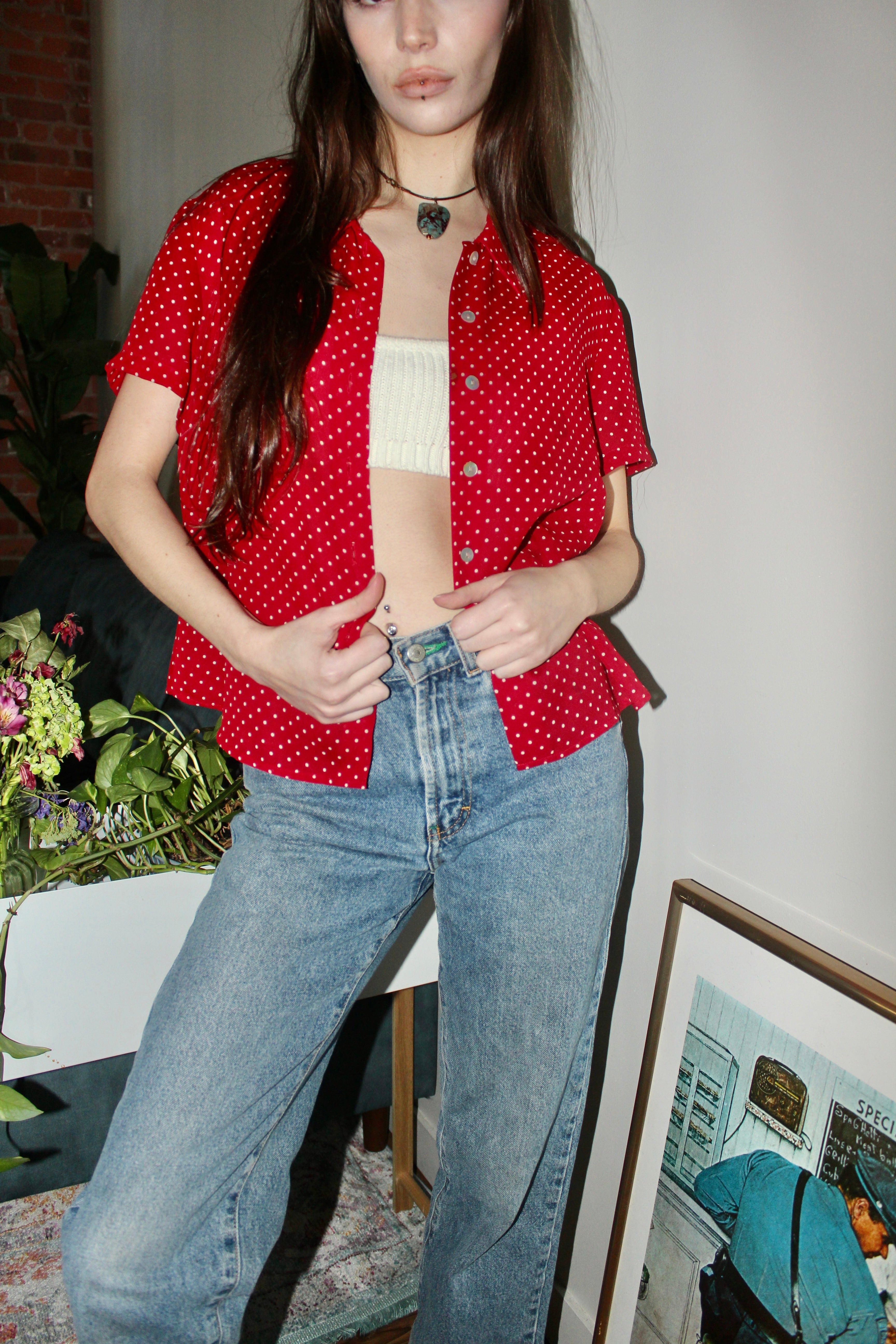 Vintage 90s Cherry Dotted Short Sleeve (M)