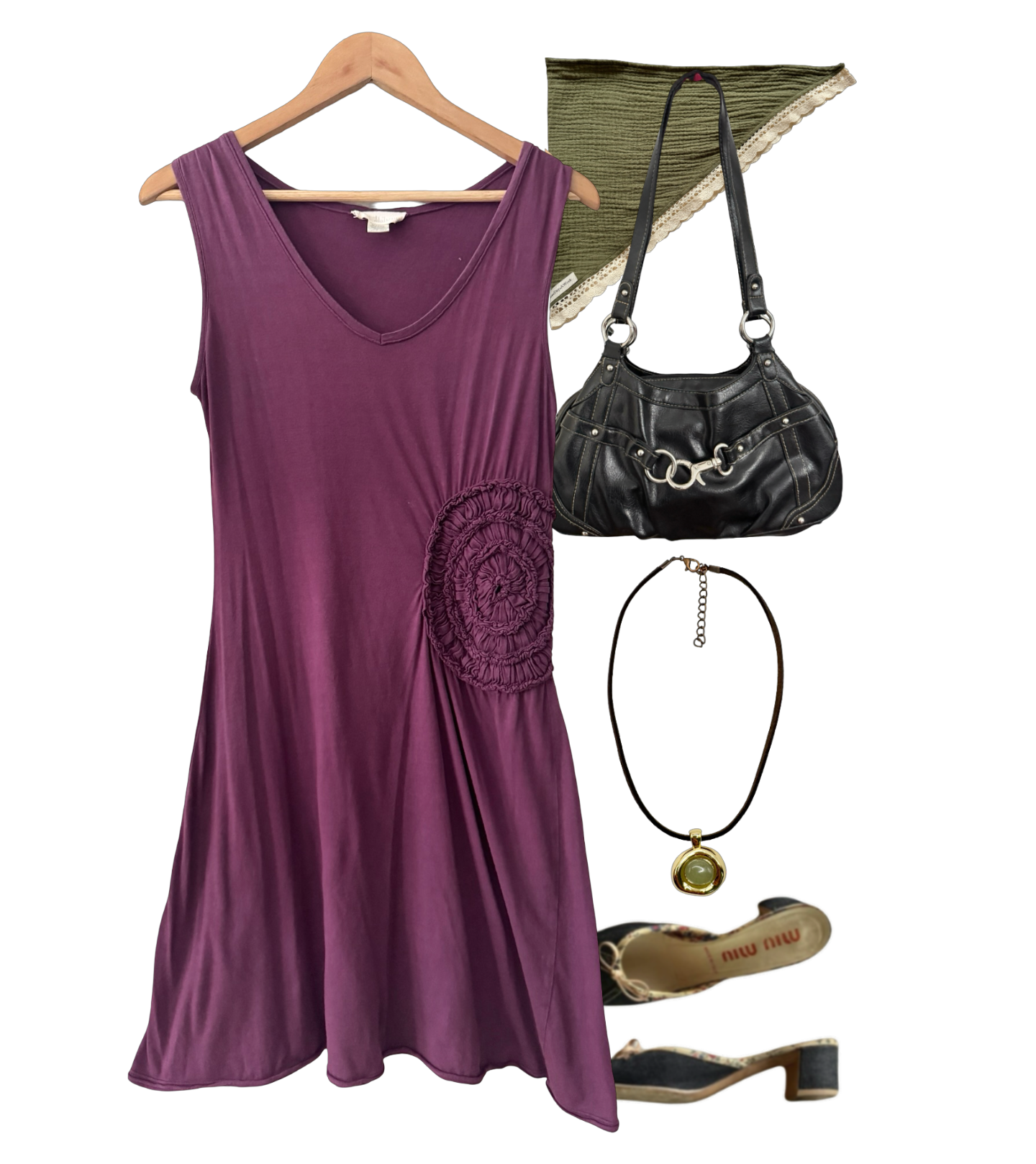 Vintage 90s Artsy Plum Midi Dress (M)