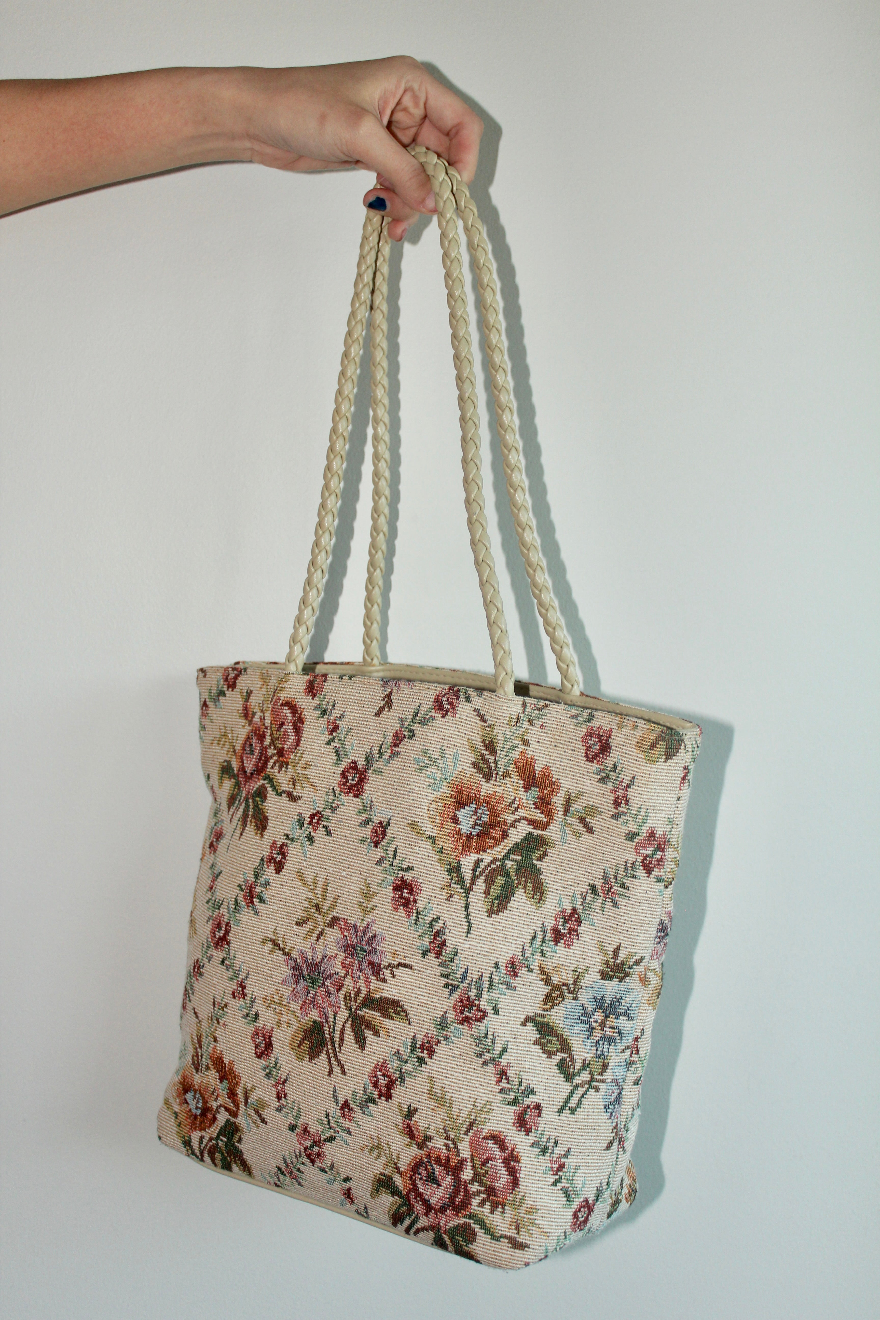 Vintage Floral Canvas Tote w/ Matching Wallet